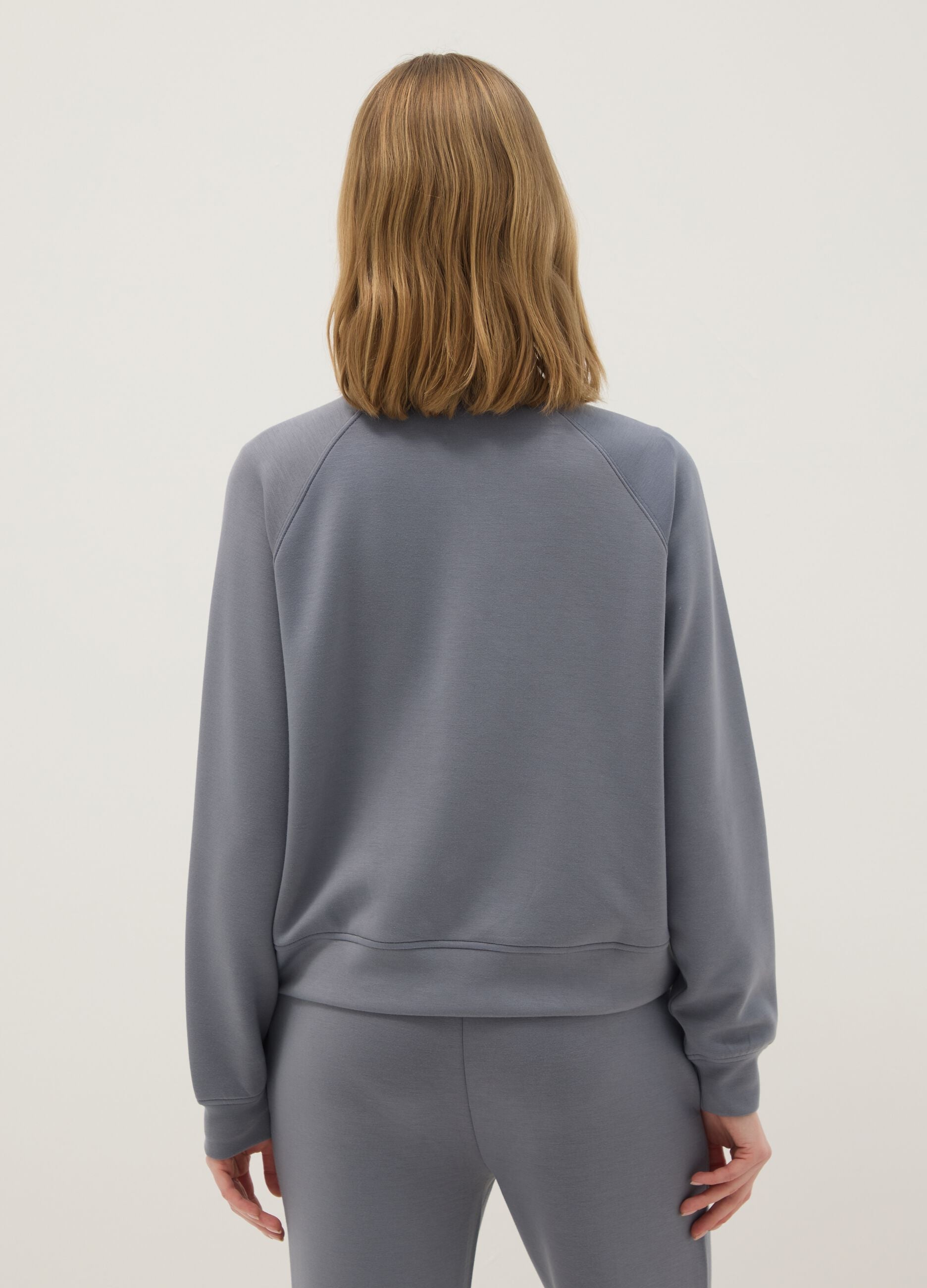 Grey regular fit modal blend sweatshirt with half zip