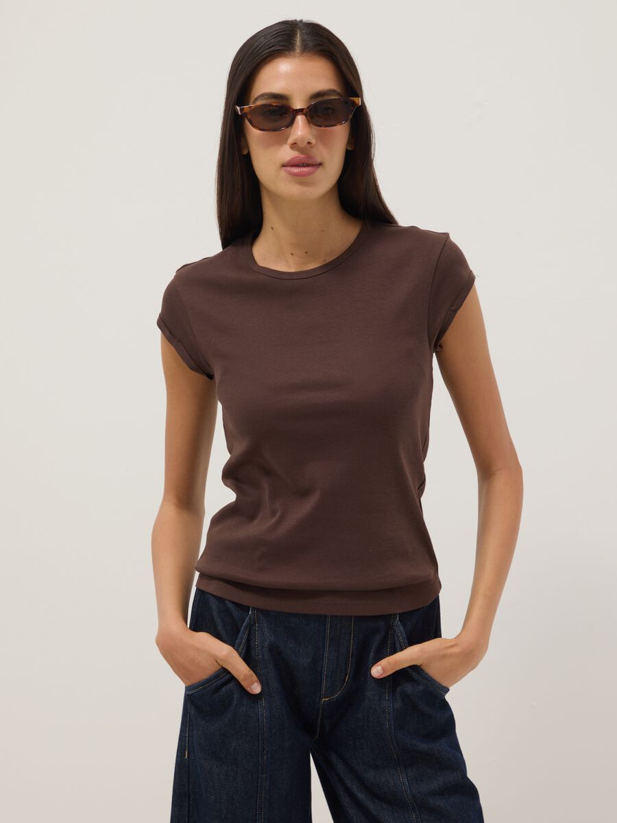 Regular fit brown short-sleeve pure cotton t-shirt_1