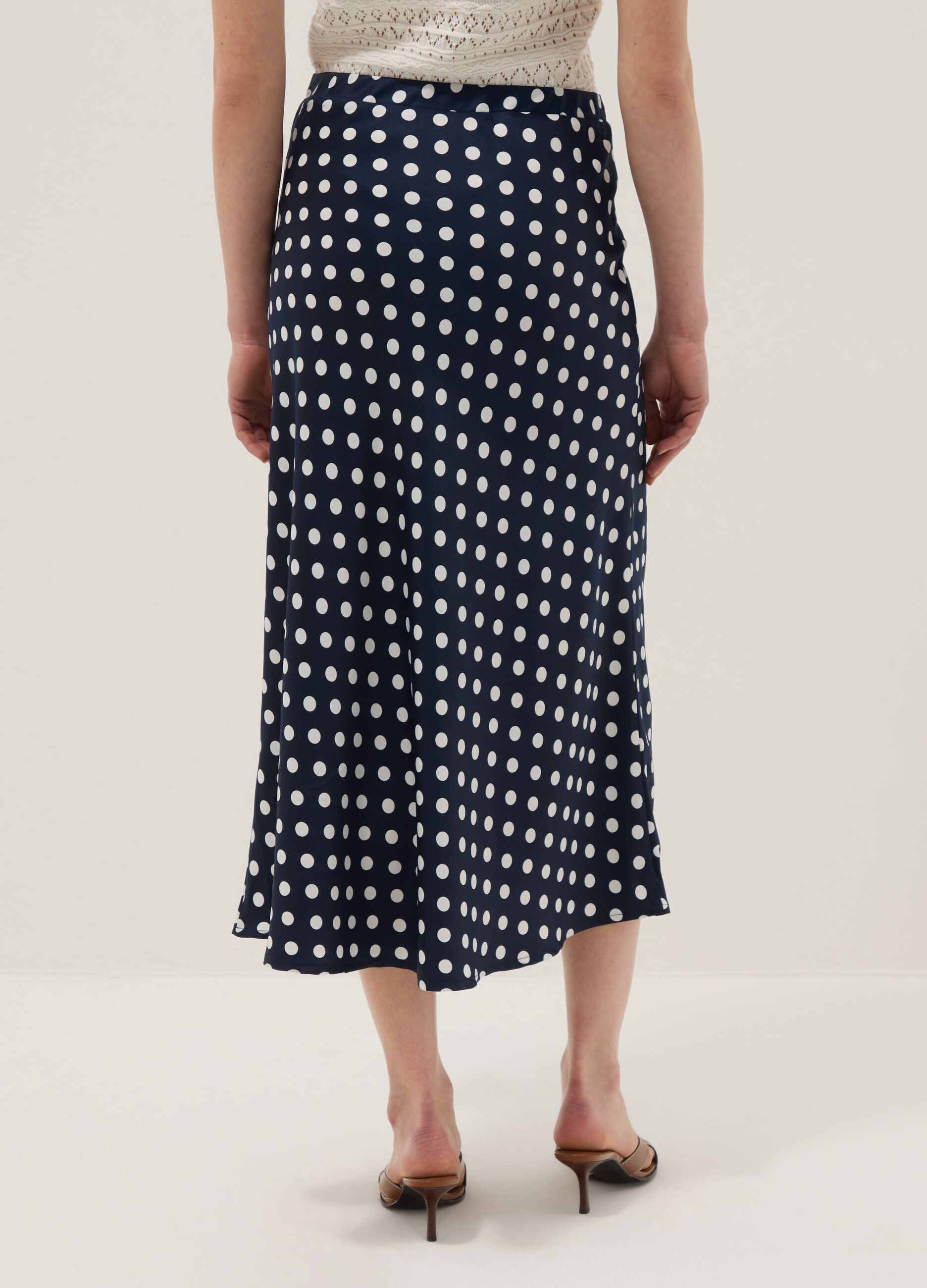 Long pure cotton skirt with multicoloured polka dots, regular fit