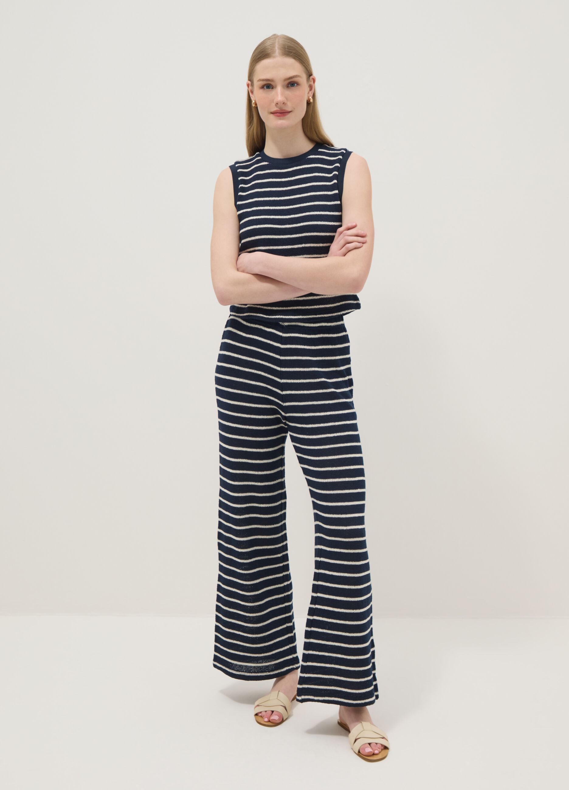 Regular-fit blue and white striped cotton-blend waistcoat