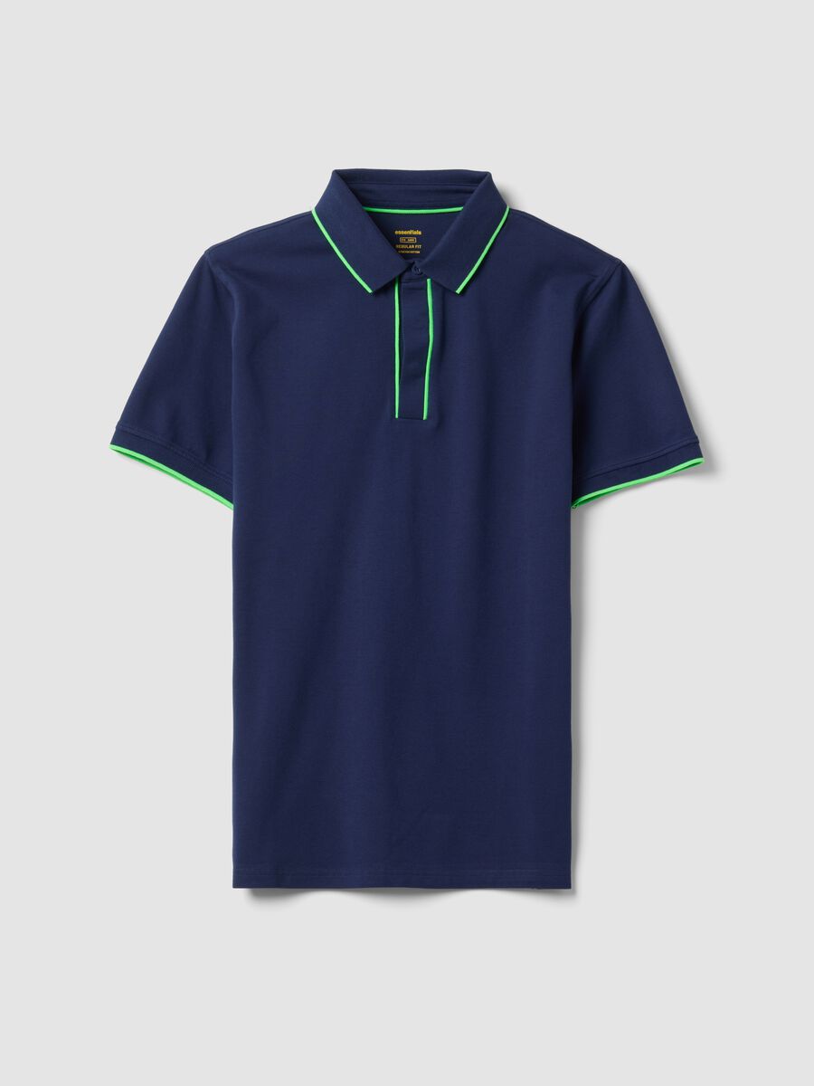 Blue short-sleeved polo in stretch cotton_4