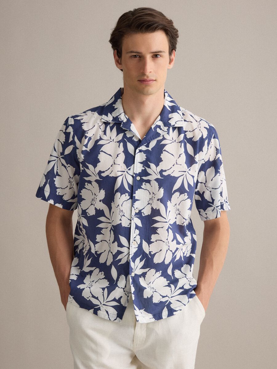 Blue organic cotton floral shirt_0