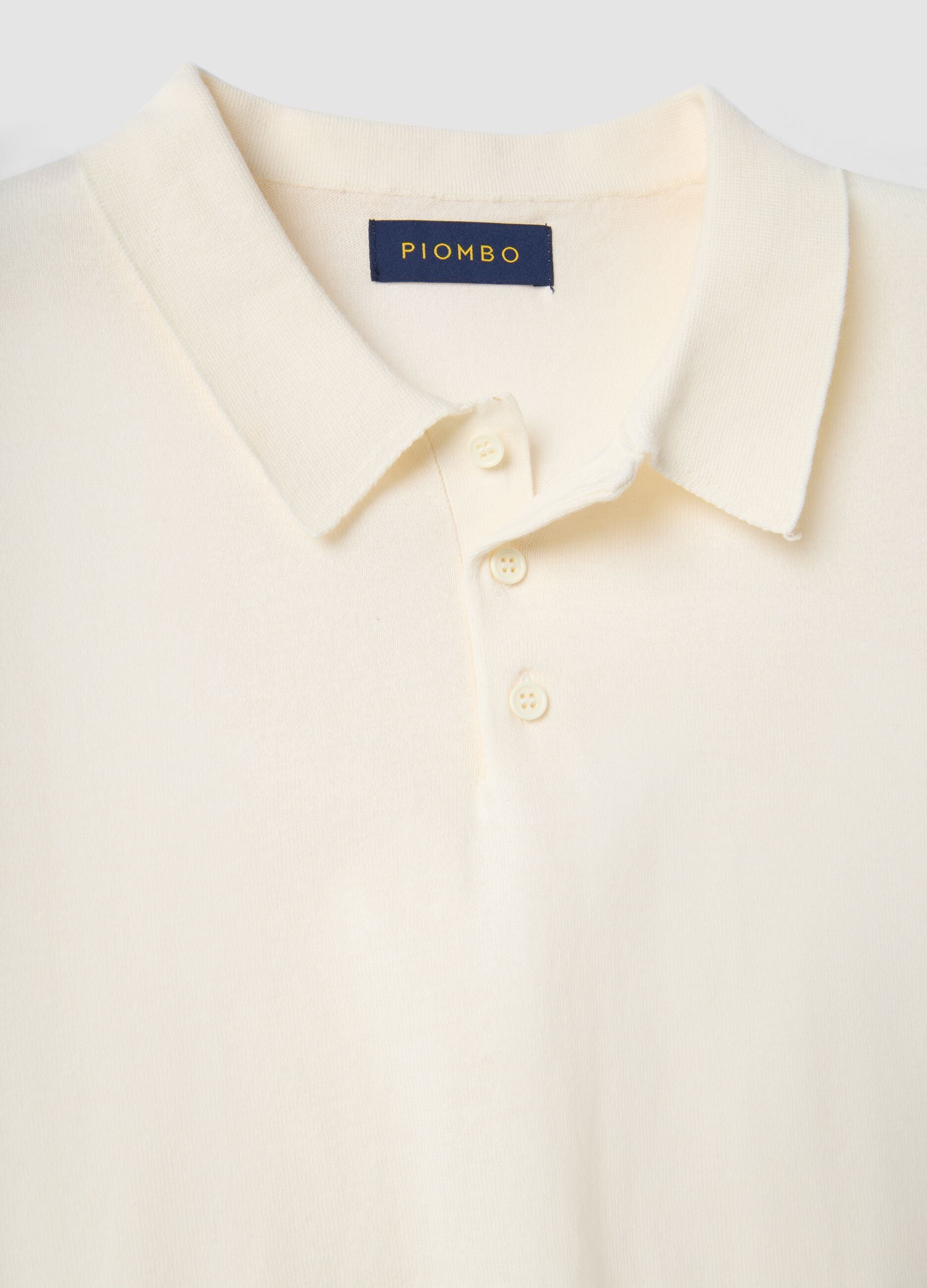 Regular fit white polo in cotton, linen, and silk blend