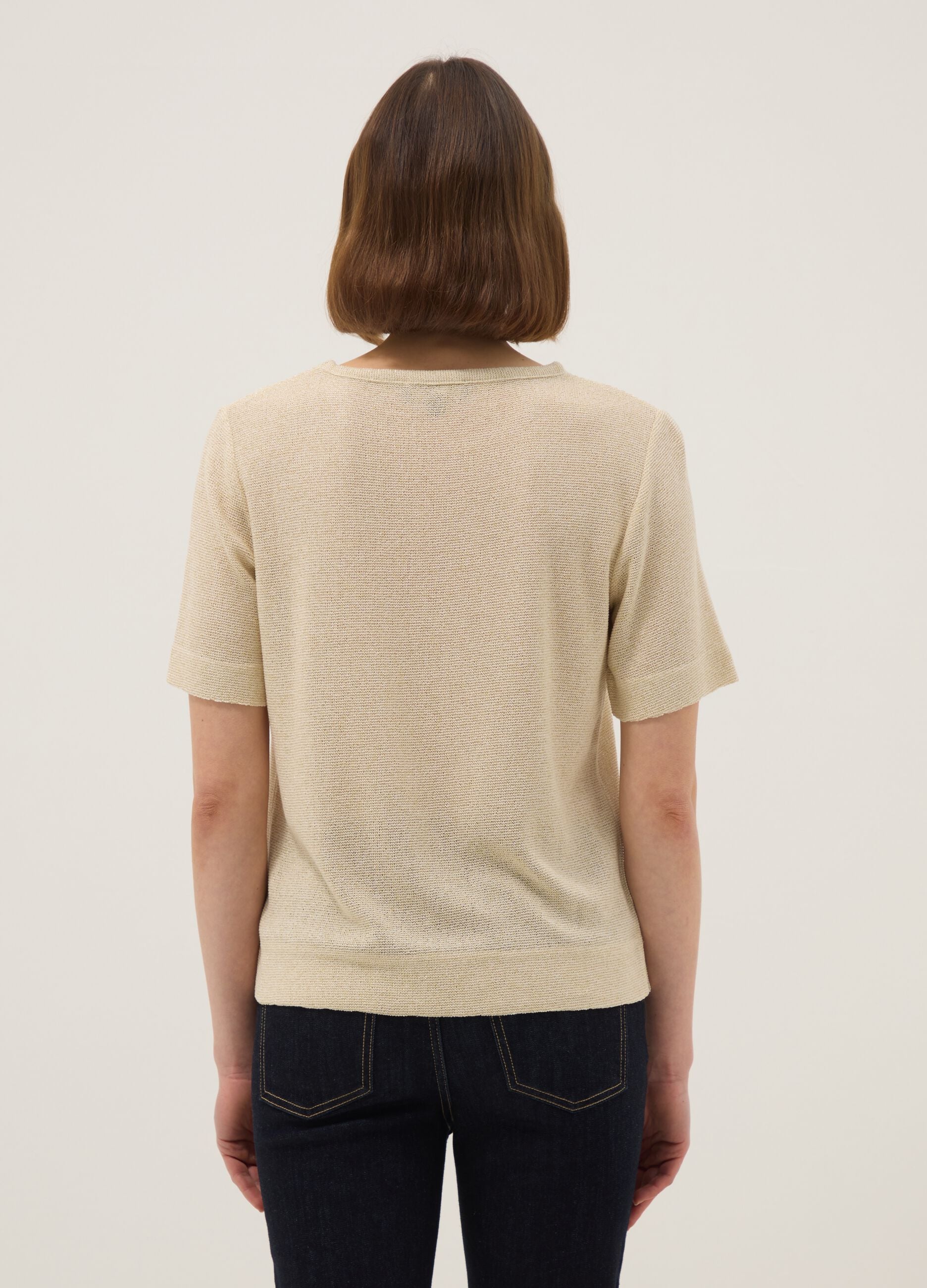 Beige viscose-blend short-sleeve T-shirt, regular fit