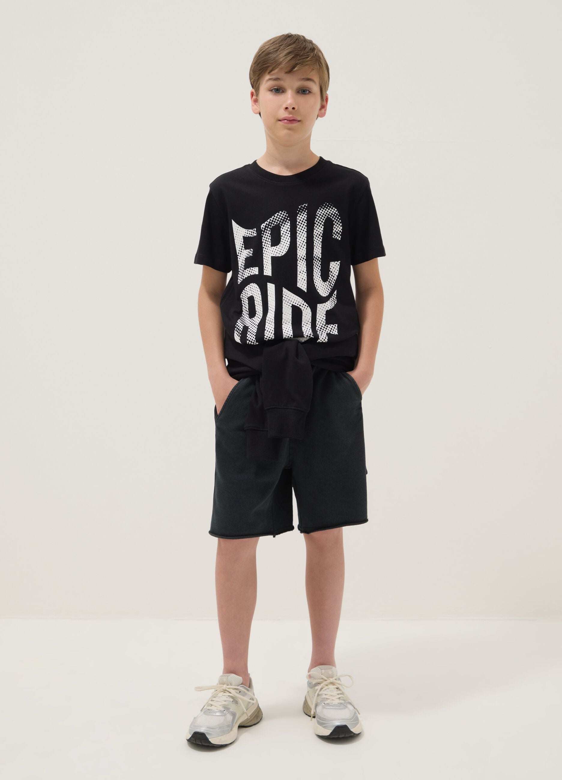 Black pure cotton shorts with elasticated waist