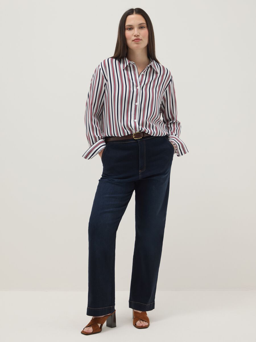 Camicia in pura viscosa a righe multicolor regular fit_1