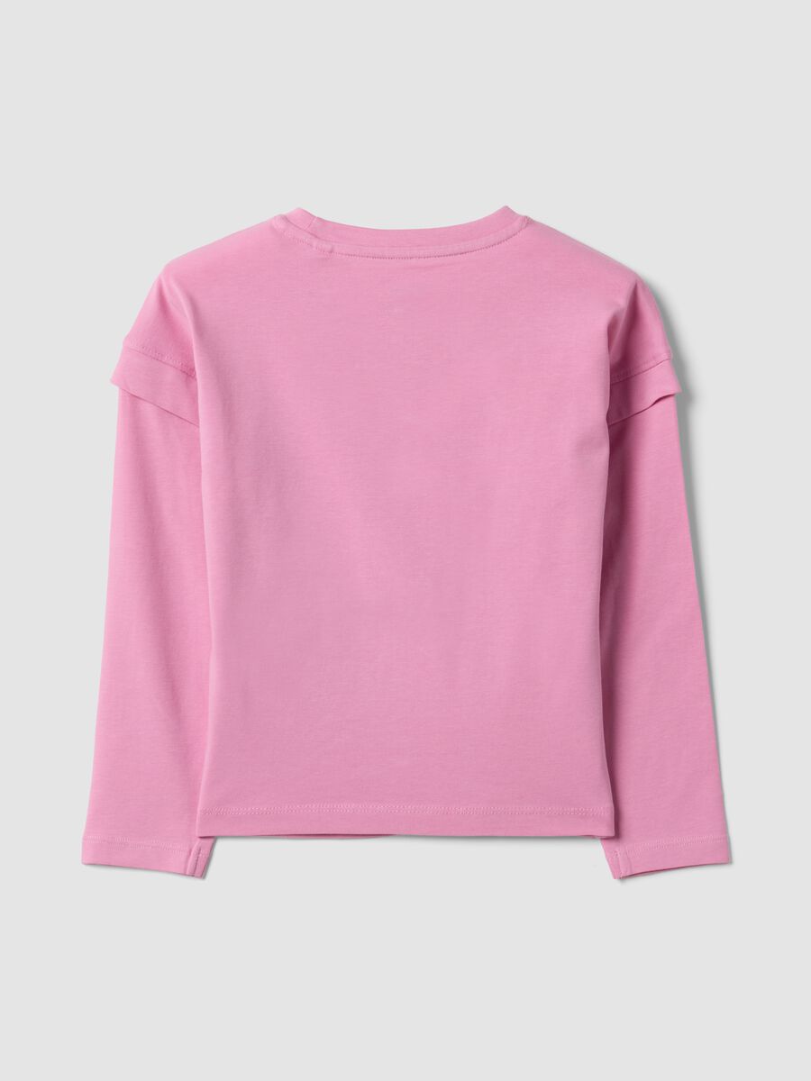 Pink stretch cotton T-shirt with Lilo & Stitch print for girls_1