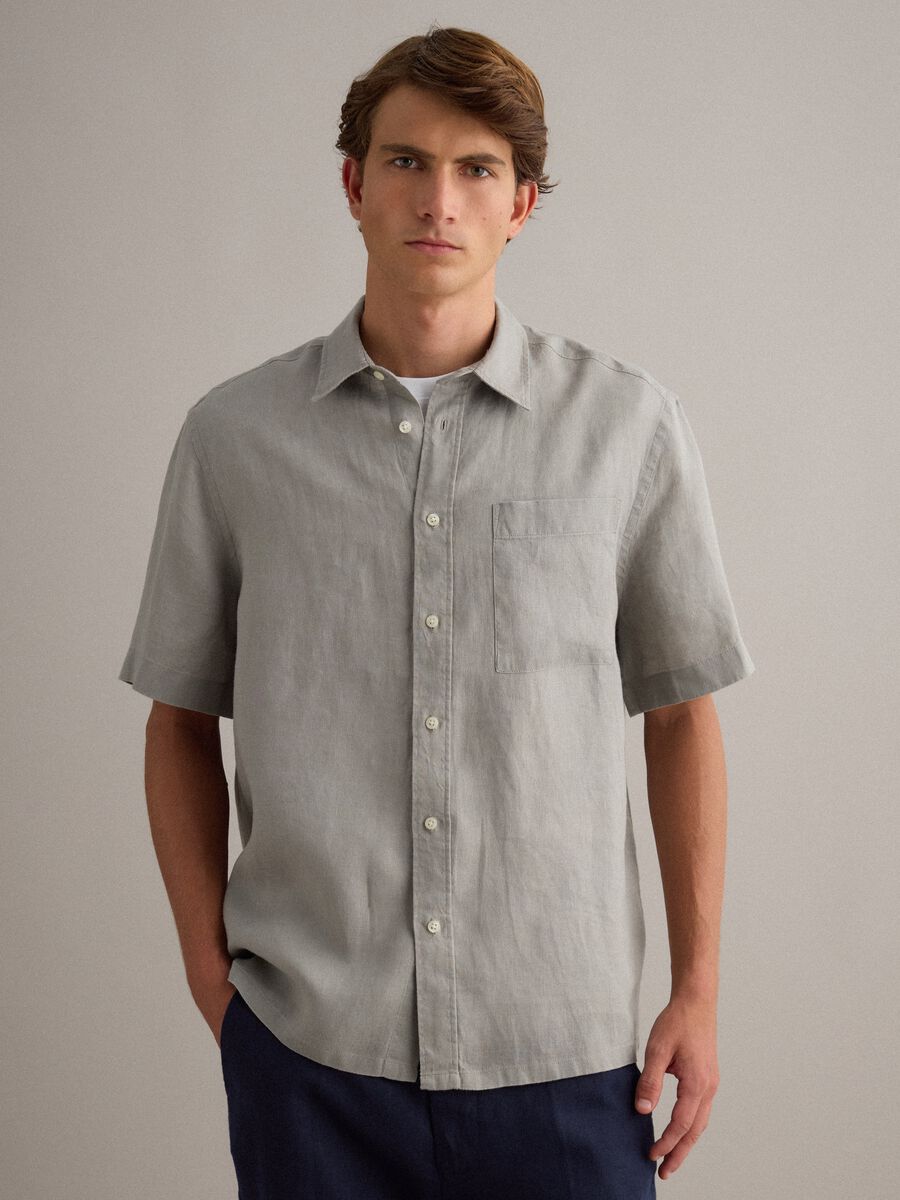 Grey pure linen shirt regular fit_1