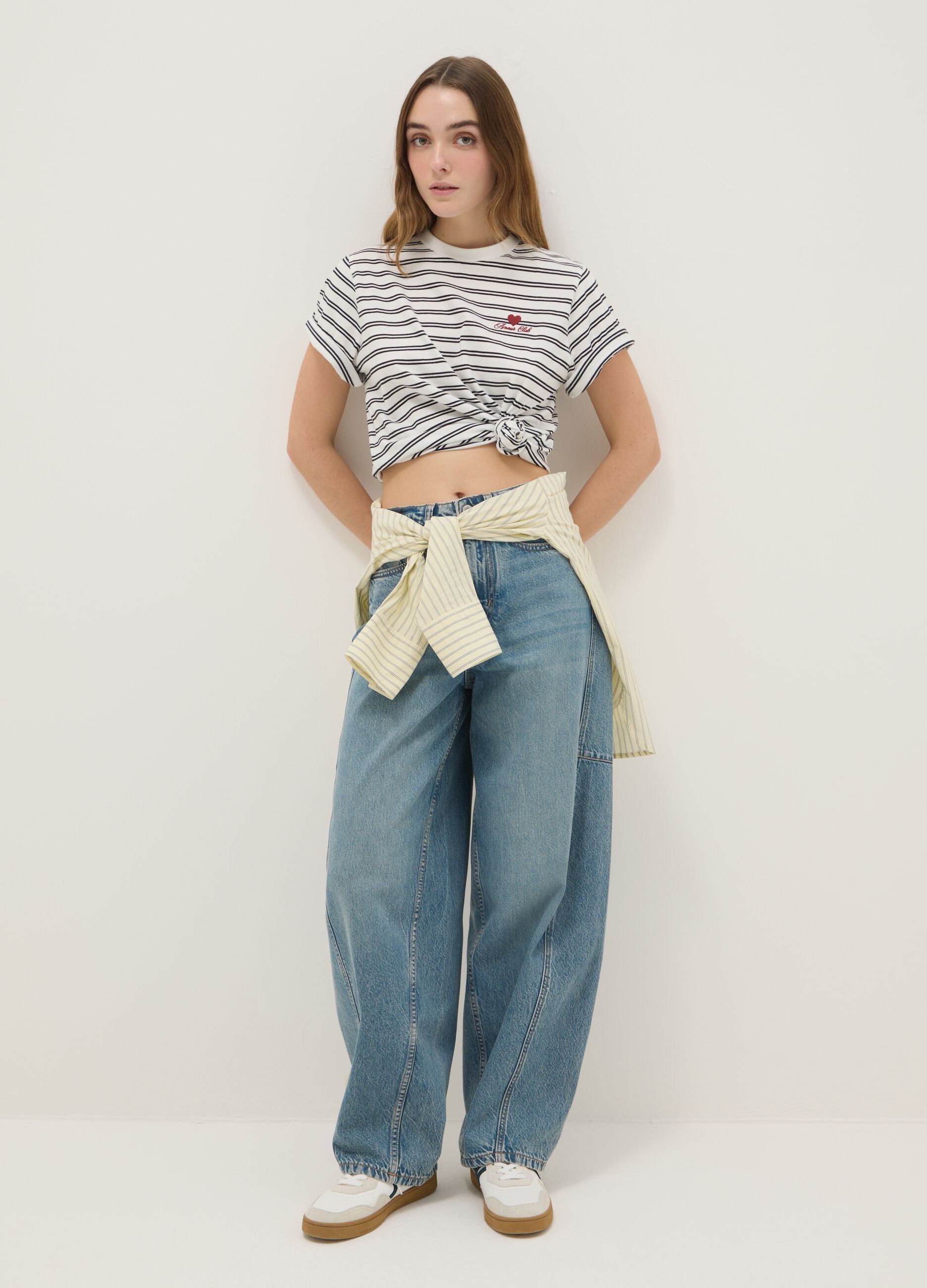 Multicolour striped pure cotton t-shirt regular fit