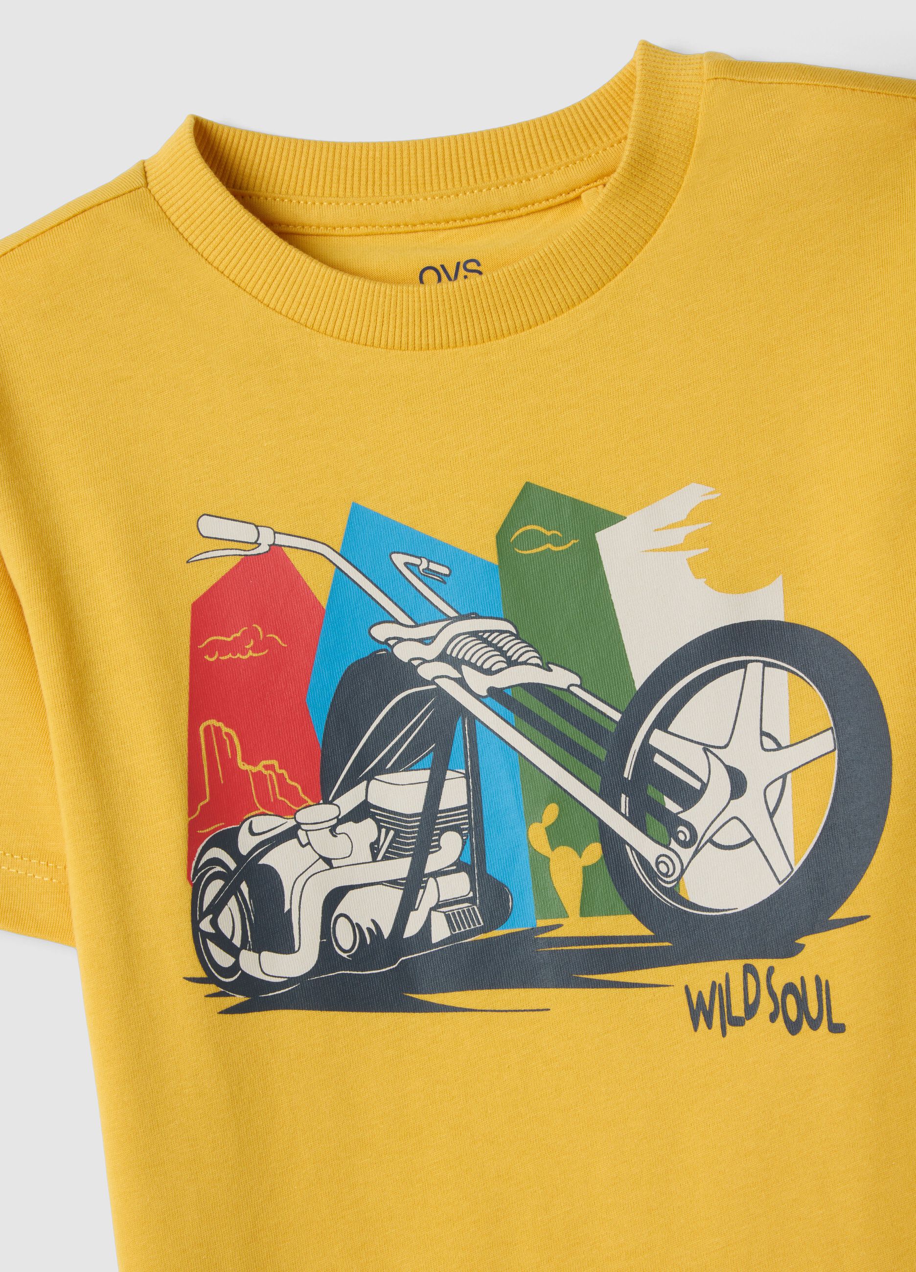 Yellow pure cotton regular fit t-shirt for kids with print