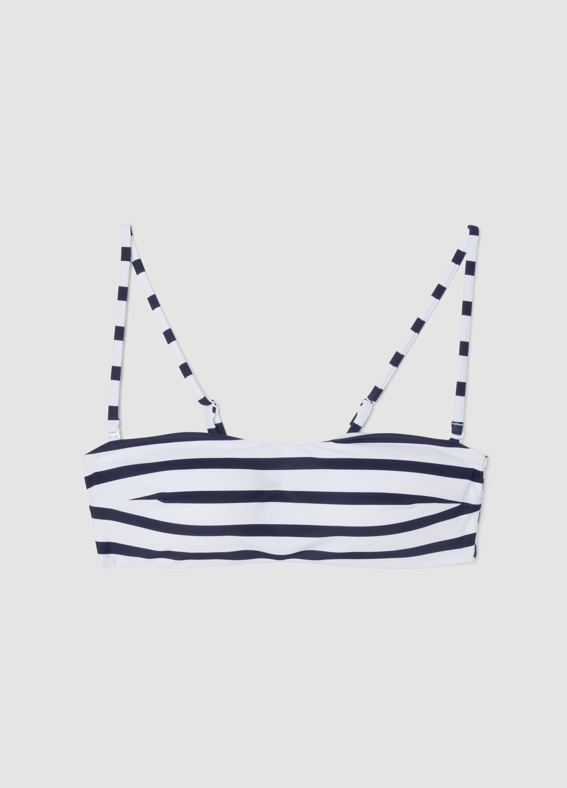 Blue and white striped bandeau bikini top in stretch fabric