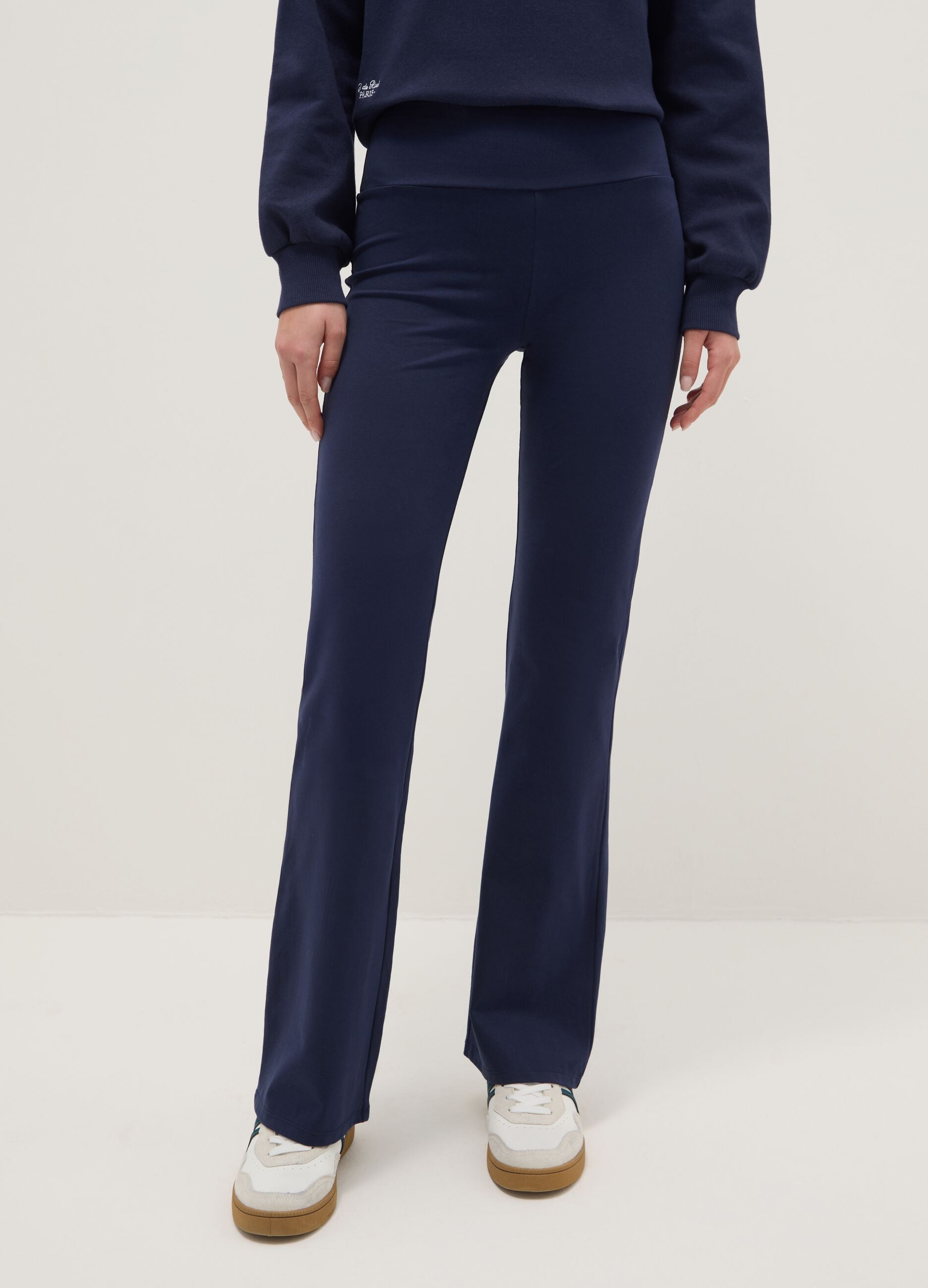 Blue Stretch Cotton Flare Fit Leggings