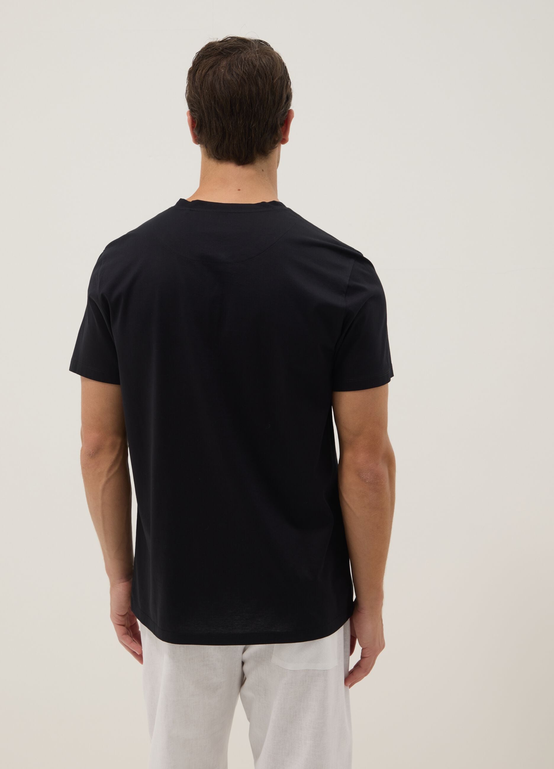 Black mercerised pure cotton regular-fit T-shirt