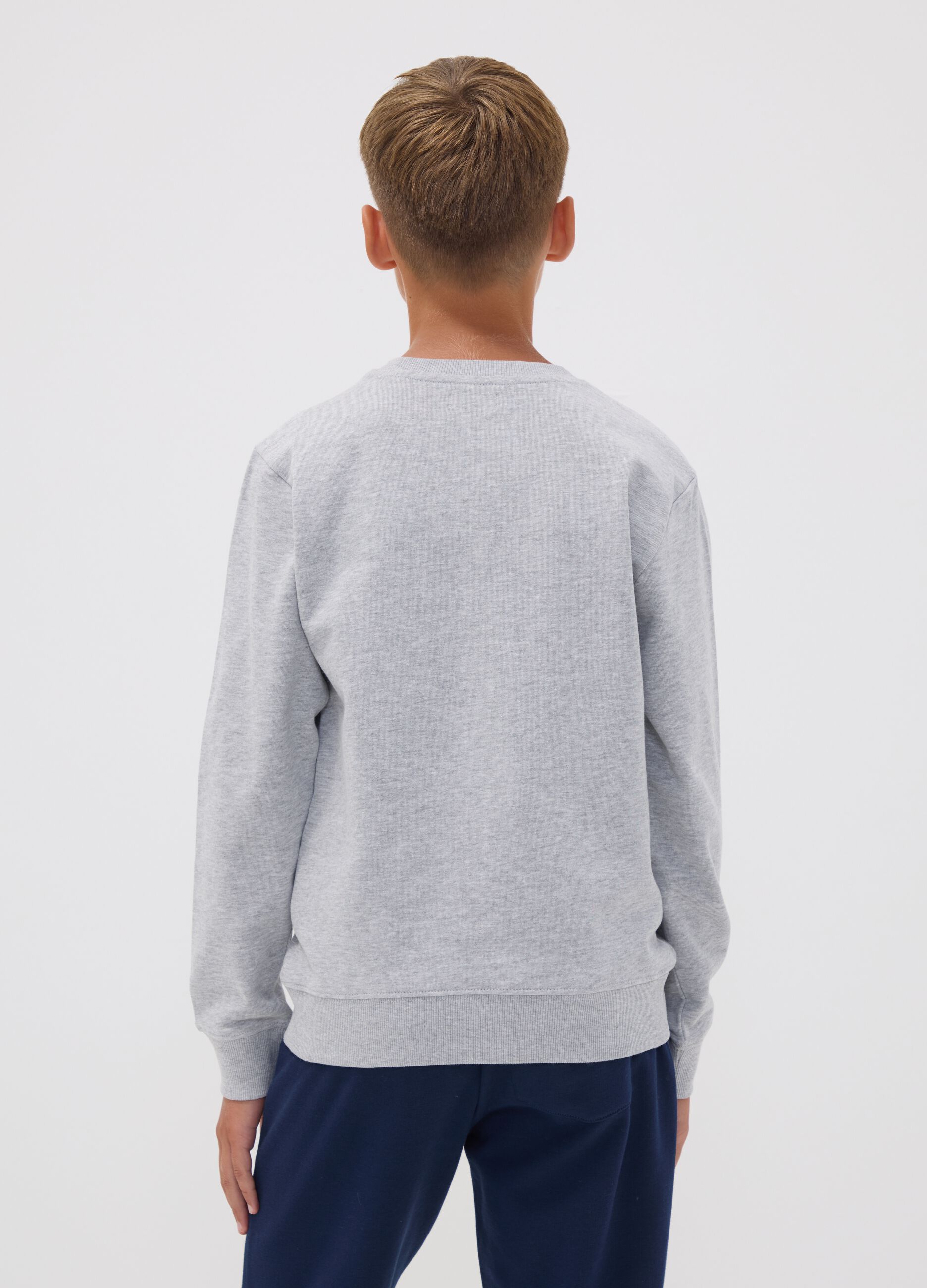 Grey cotton and viscose blend sweatshirt with &ldquo;Victory&rdquo; slogan for boys