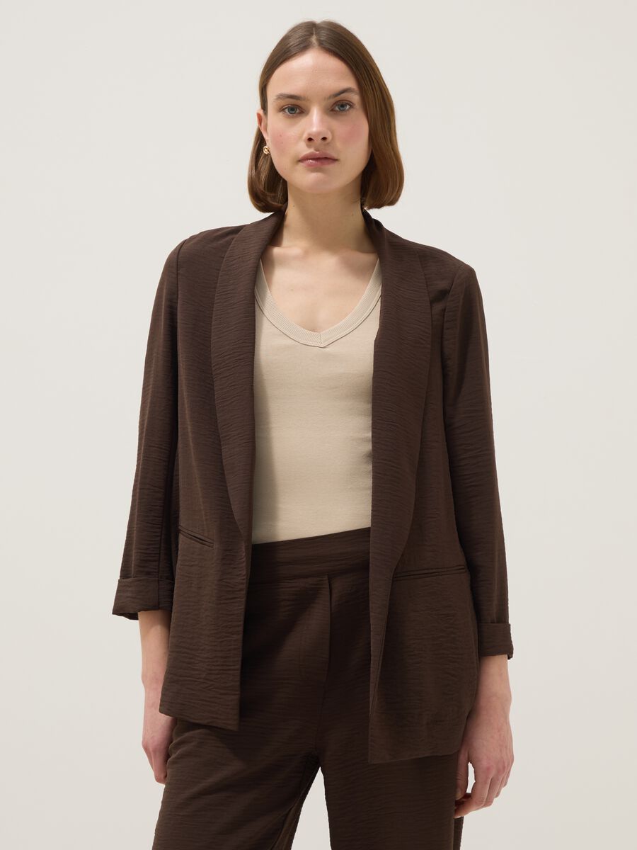 Brown buttonless regular-fit blazer_1