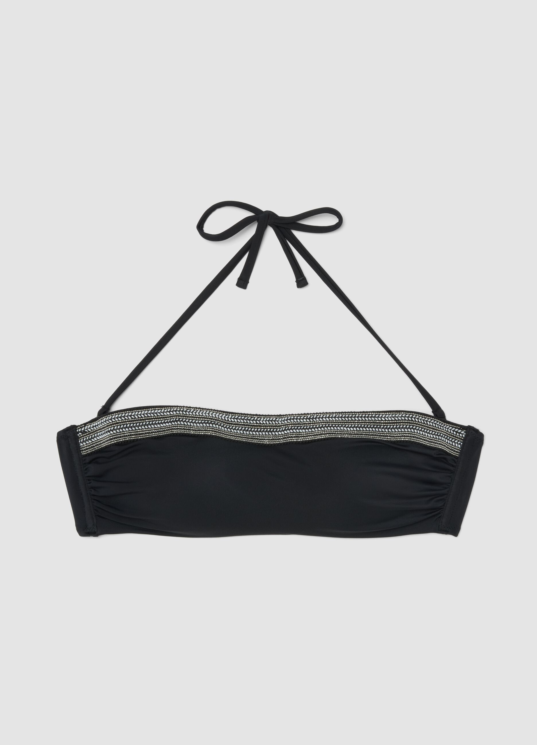 Black stretch bandeau bikini top with beaded detail