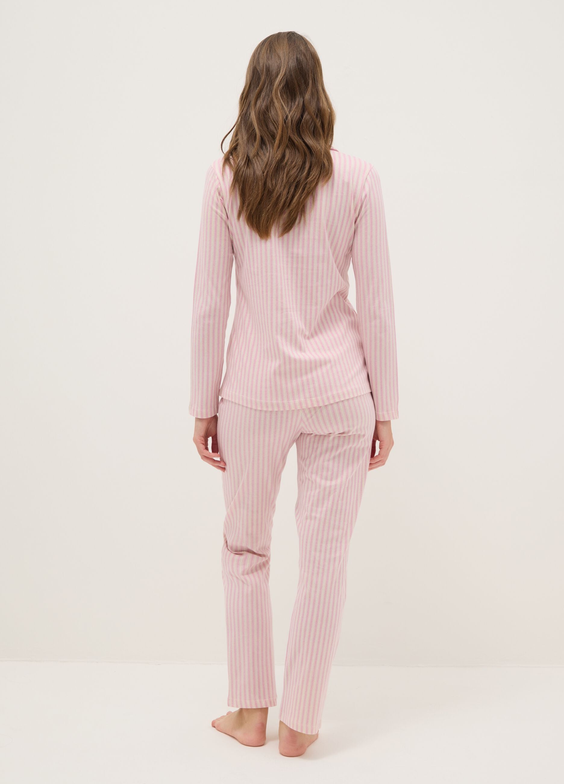 Multicolour striped pyjamas in pure cotton regular fit with V-neck