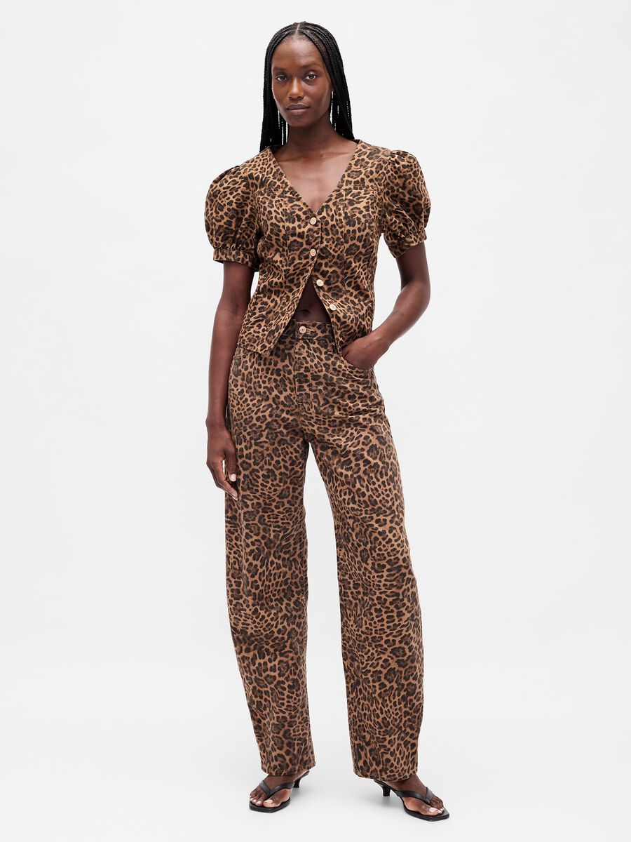 Brown short-sleeve leopard print shirt_4