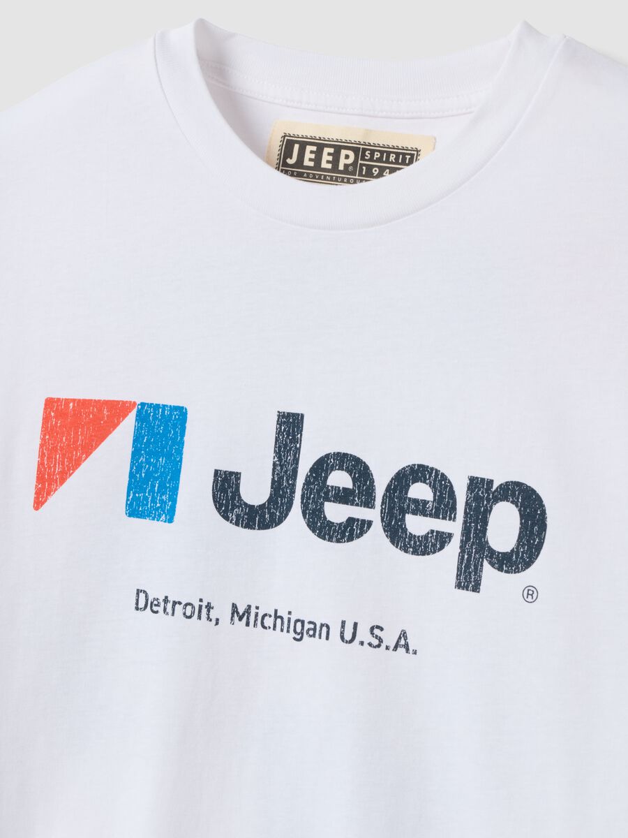 T-shirt bianca in puro cotone girocollo con stampa Jeep_1