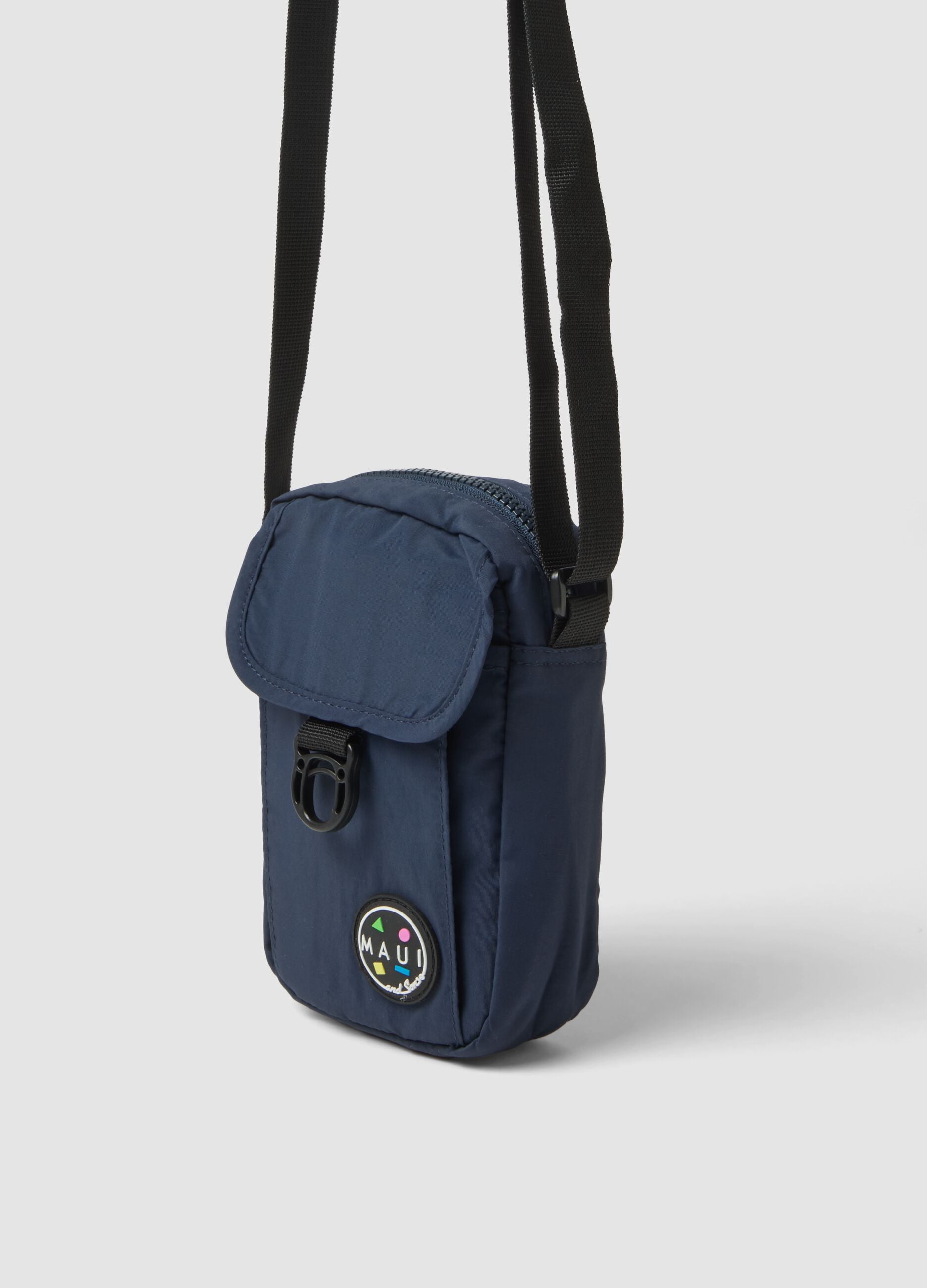 Blue crossbody bag with zip fastening and adjustable strap