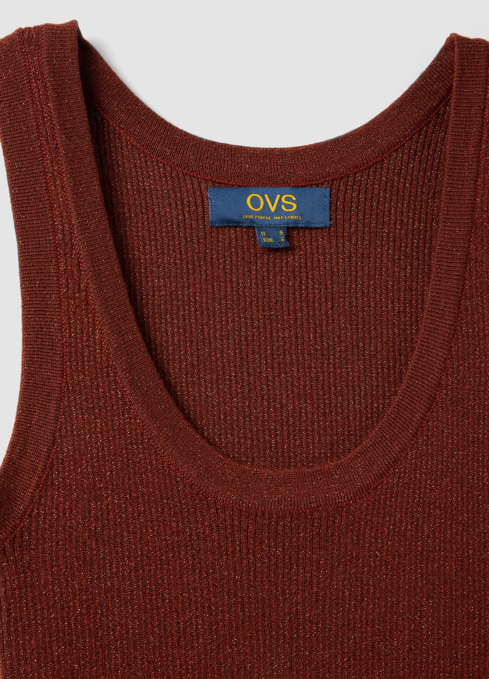 Brown viscose blend fitted tank top