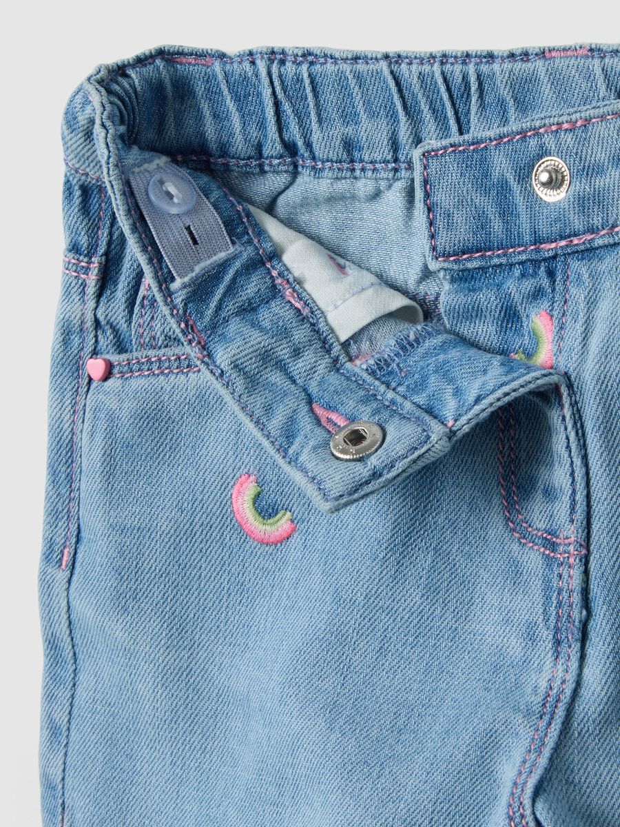 Blue denim cotton blend shorts for girls, regular fit, with embroidery_2