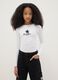 White stretch cotton slim fit girl's top with print_0