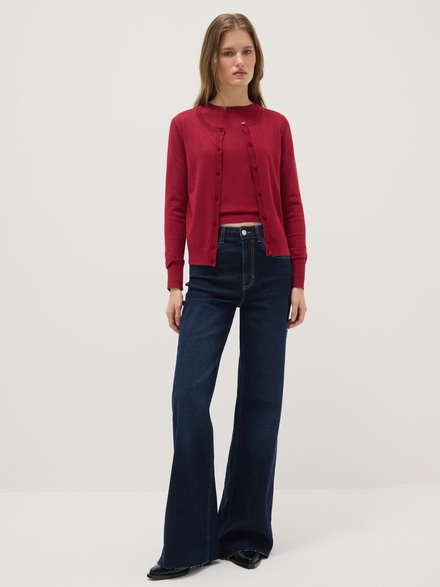 Cardigan girocollo rosso regular fit_1