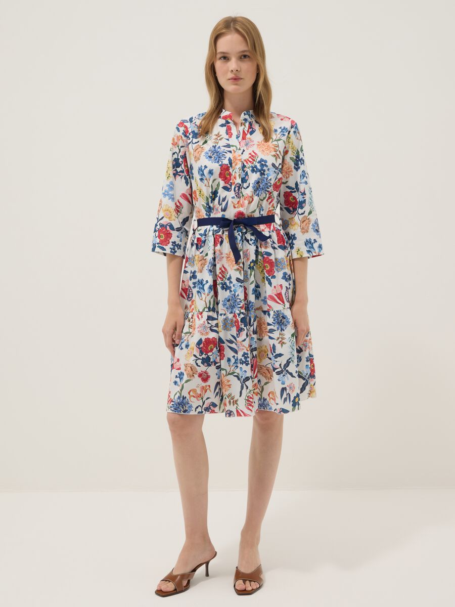 White midi dress in stretch cotton with floral print_0
