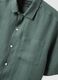 Green shirt with bowling collar in pure linen regular fit_5