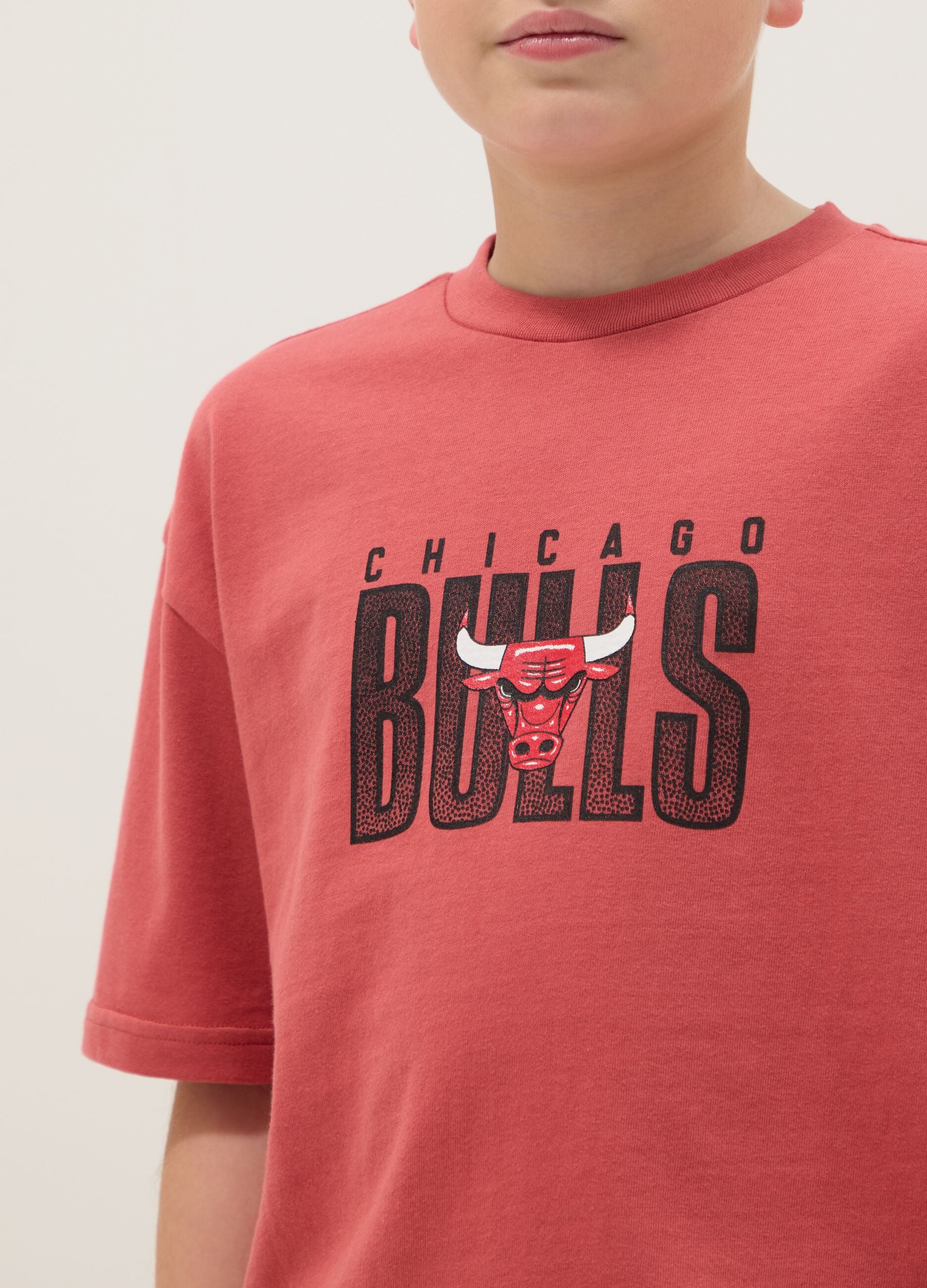 Kids' Red Pure Cotton Oversize Fit Chicago Bulls T-shirt