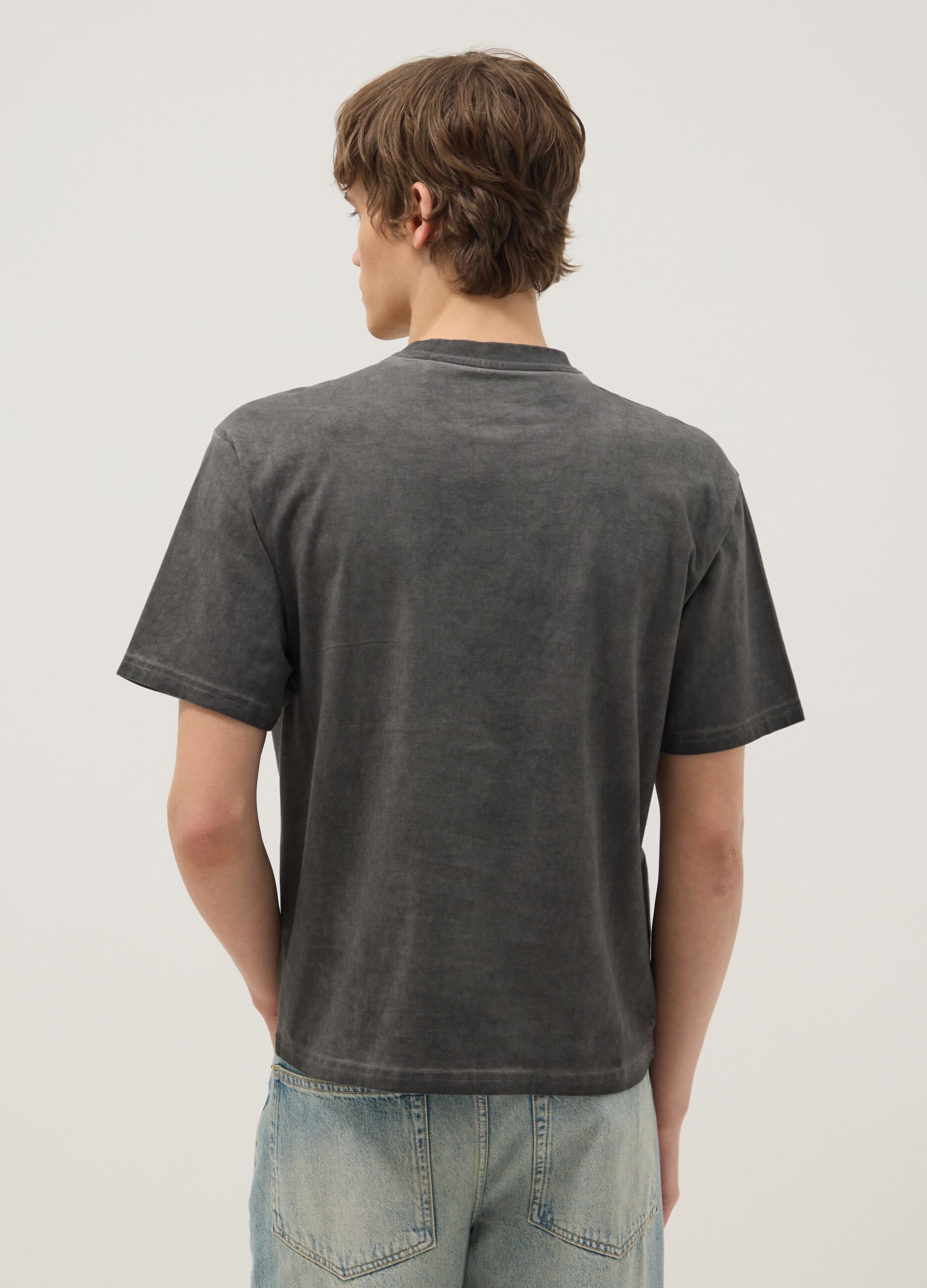 Grey pure cotton regular fit T-shirt with pocket