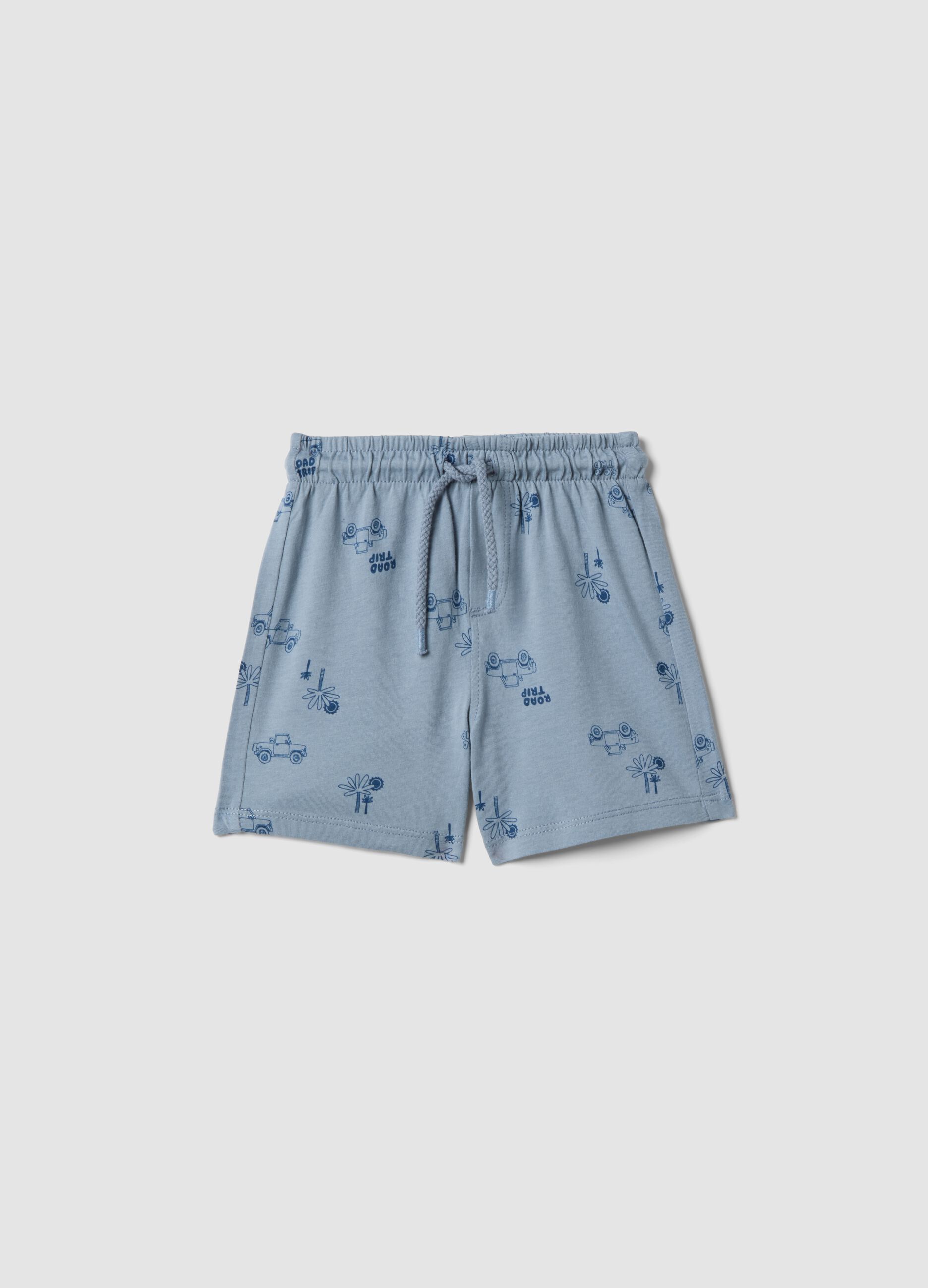 Blue pure cotton children's regular fit shorts with prints