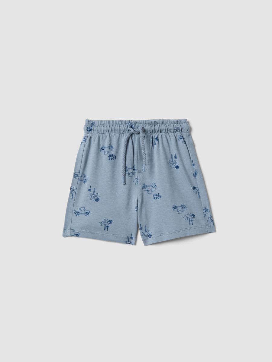Short in puro cotone azzurro da bimbo regular fit con stampe_0