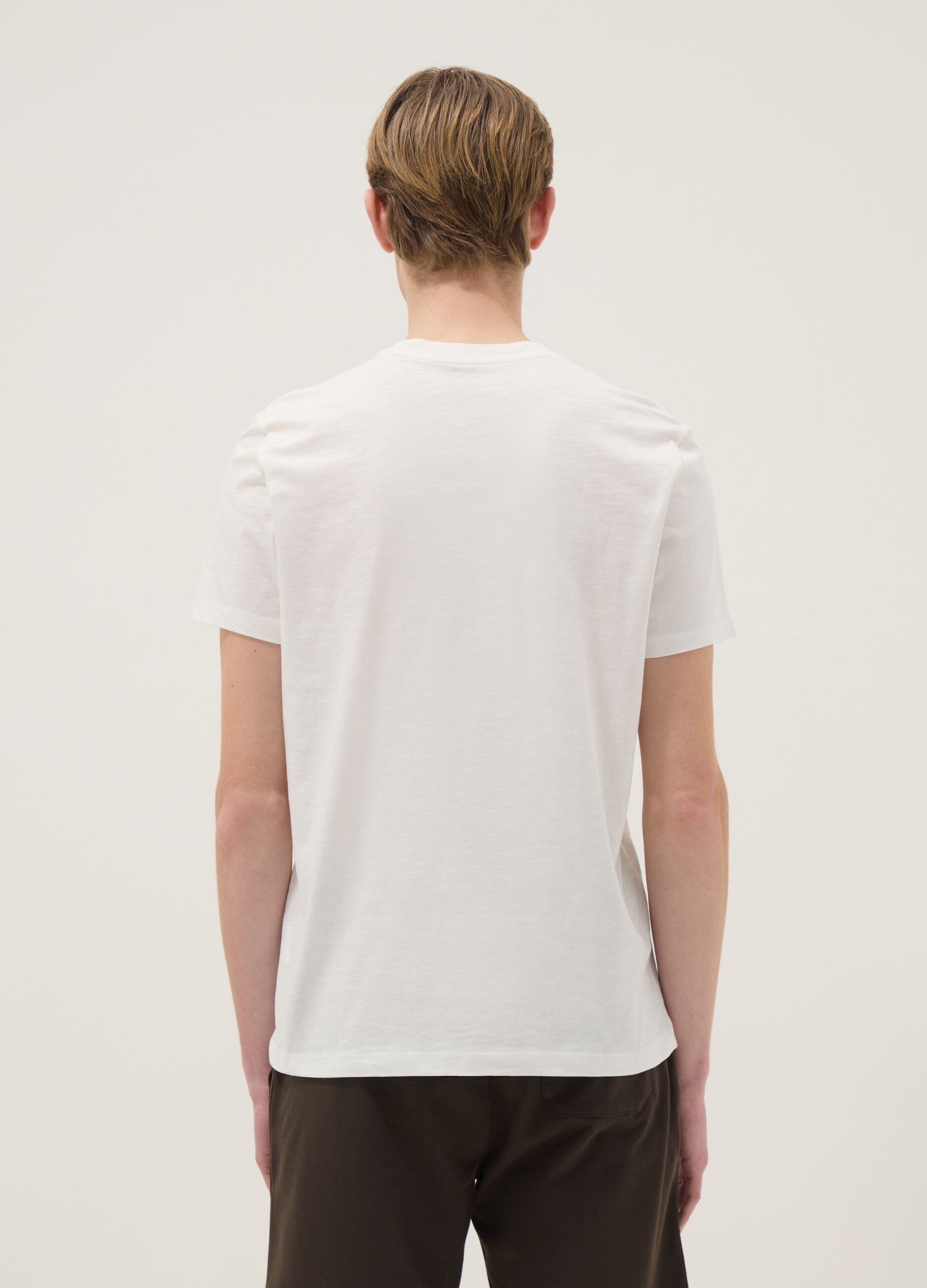 White regular fit short-sleeved pure cotton t-shirt