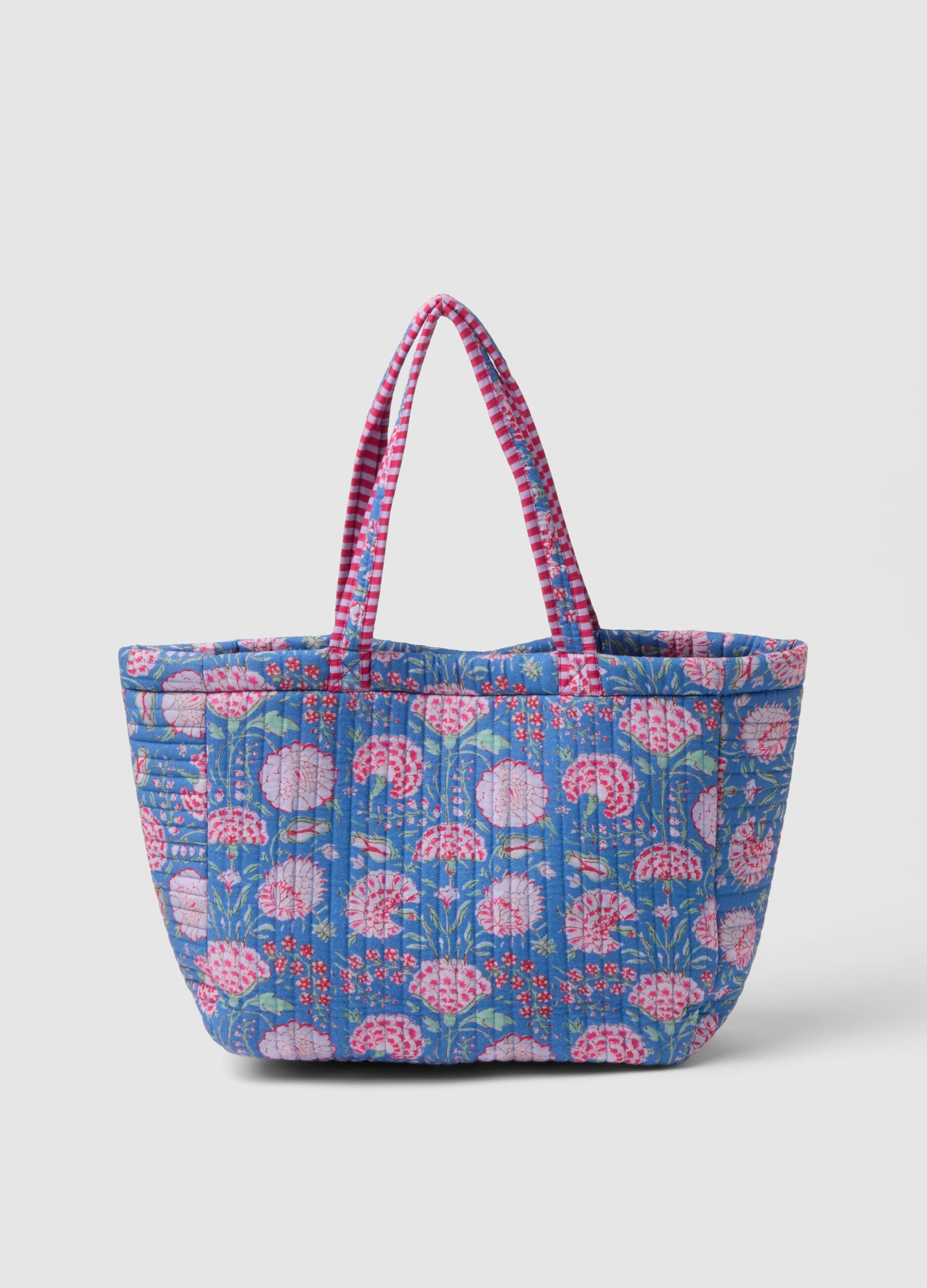 Multicolour beach bag in pure cotton with floral pattern