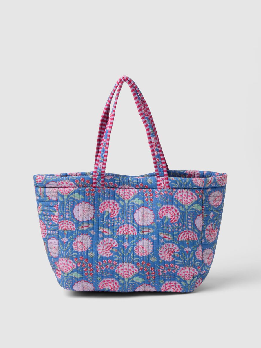 Multicolour beach bag in pure cotton with floral pattern_1