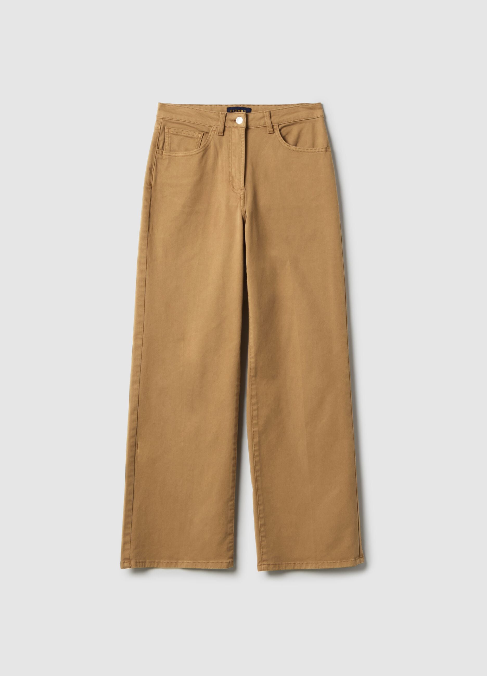 Straight Brown Stretch Cotton Chino Trousers