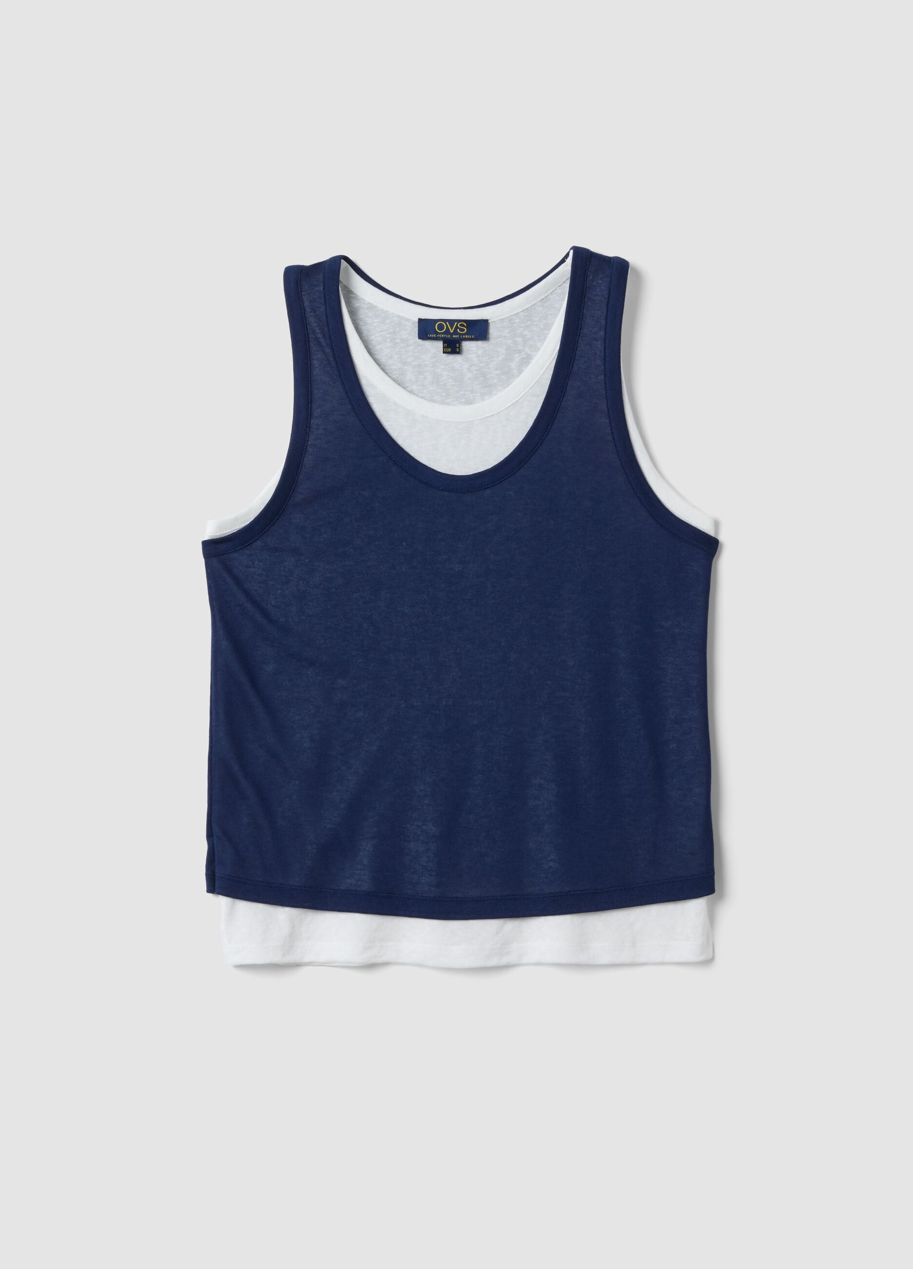 Blue viscose-blend regular-fit tank top