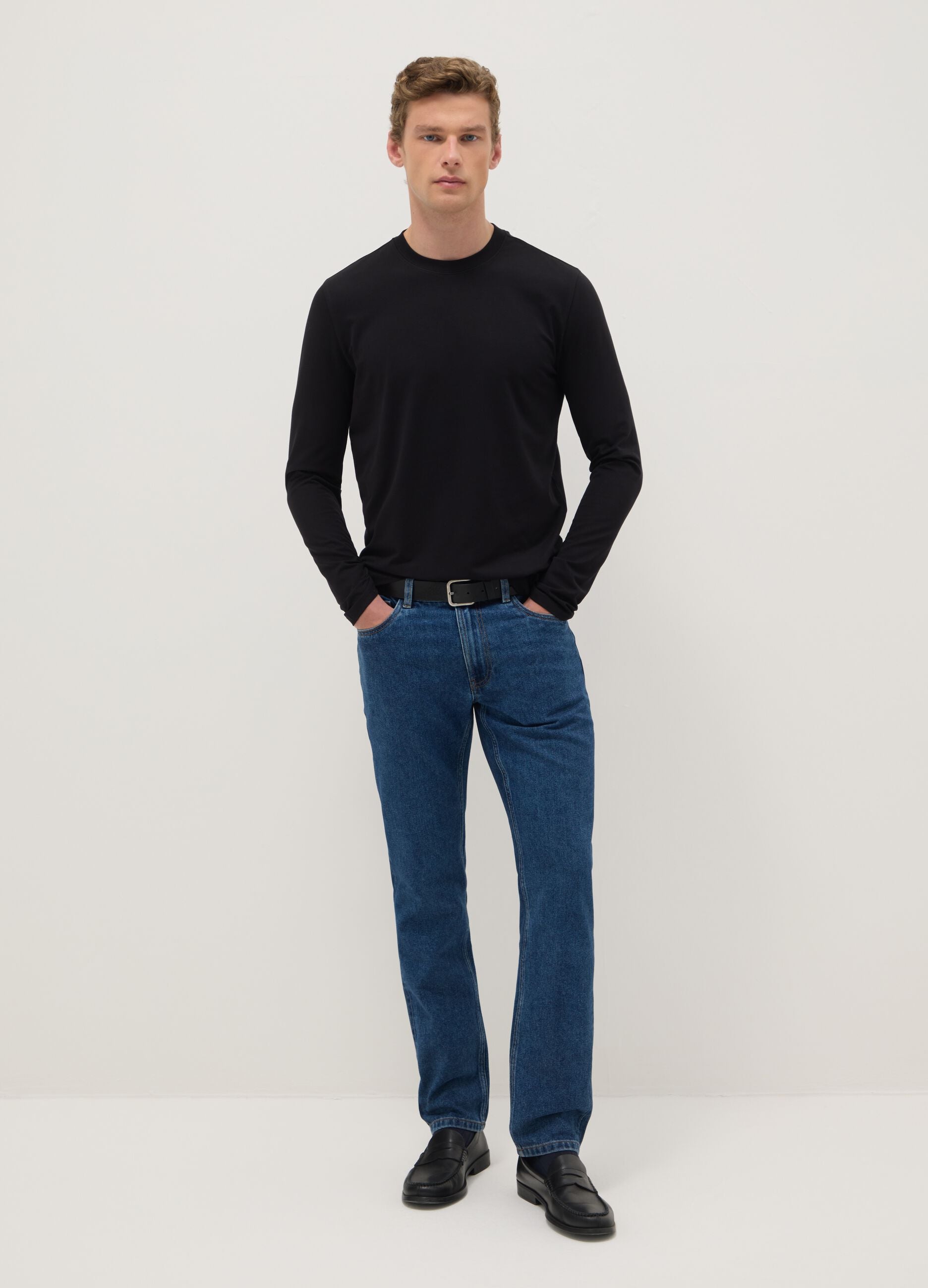 Black long sleeve cotton stretch regular fit t-shirt