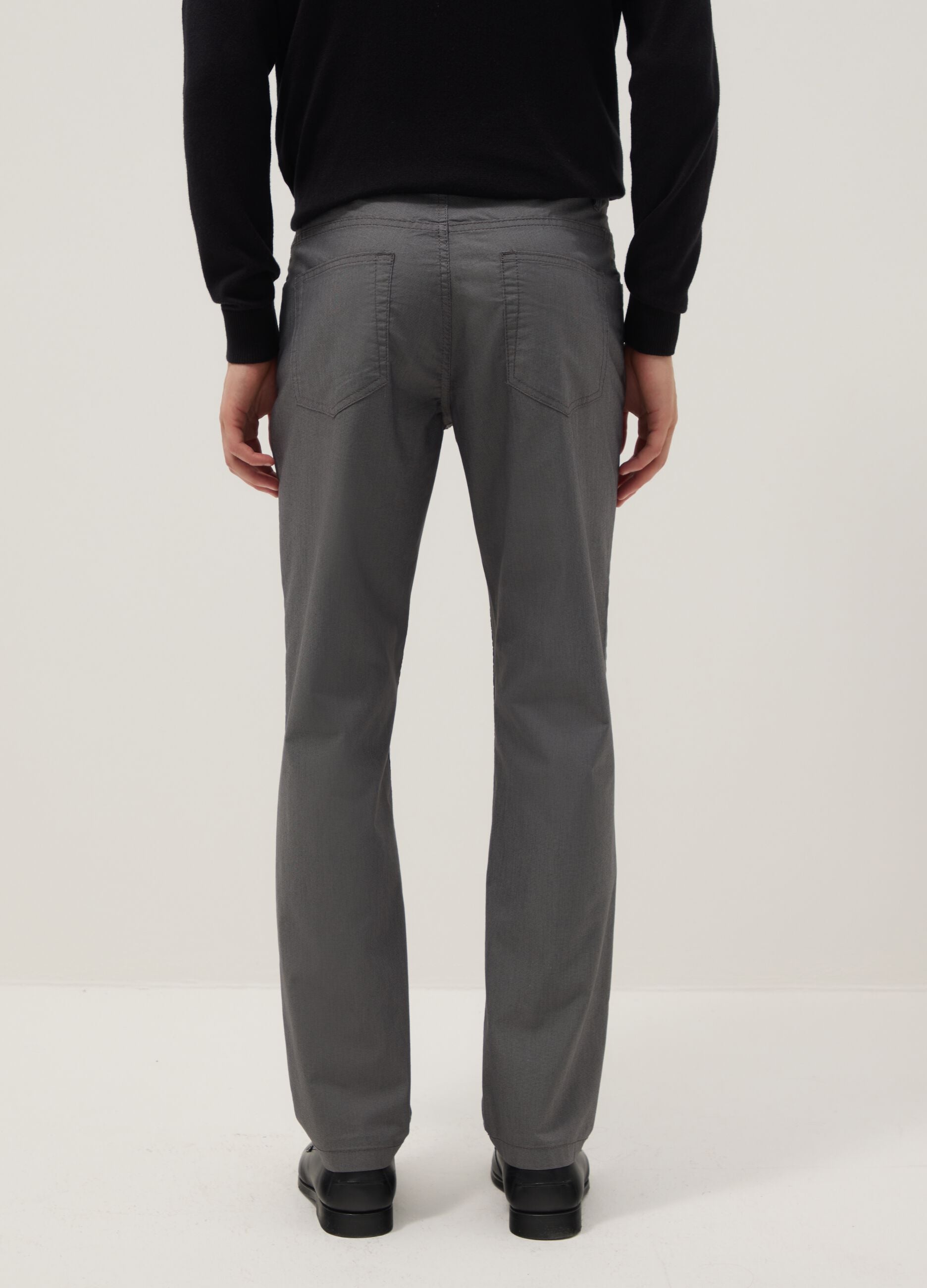 Grey stretch cotton blend slim fit chino trousers