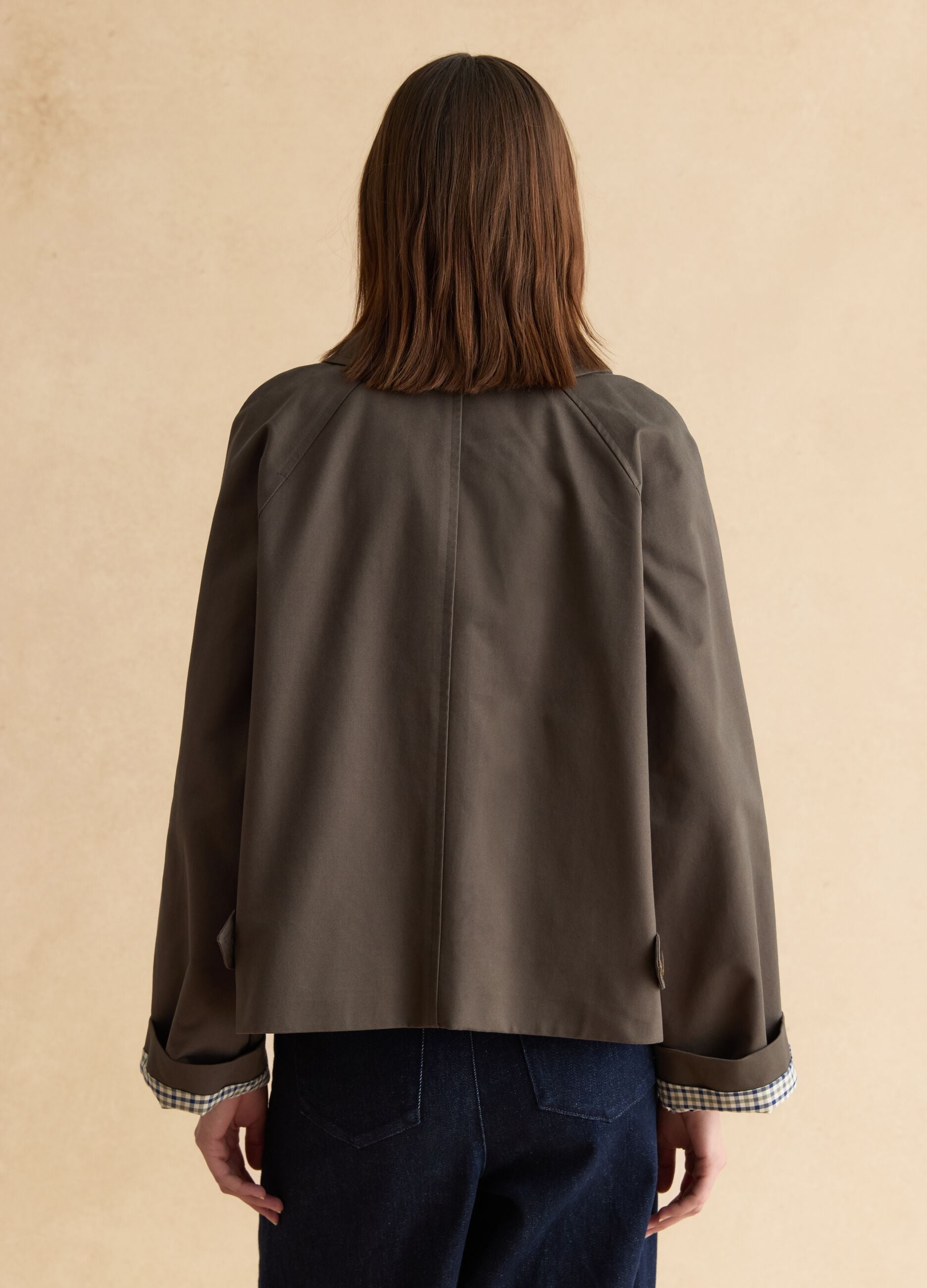 Green pure cotton jacket with buttons, regular fit