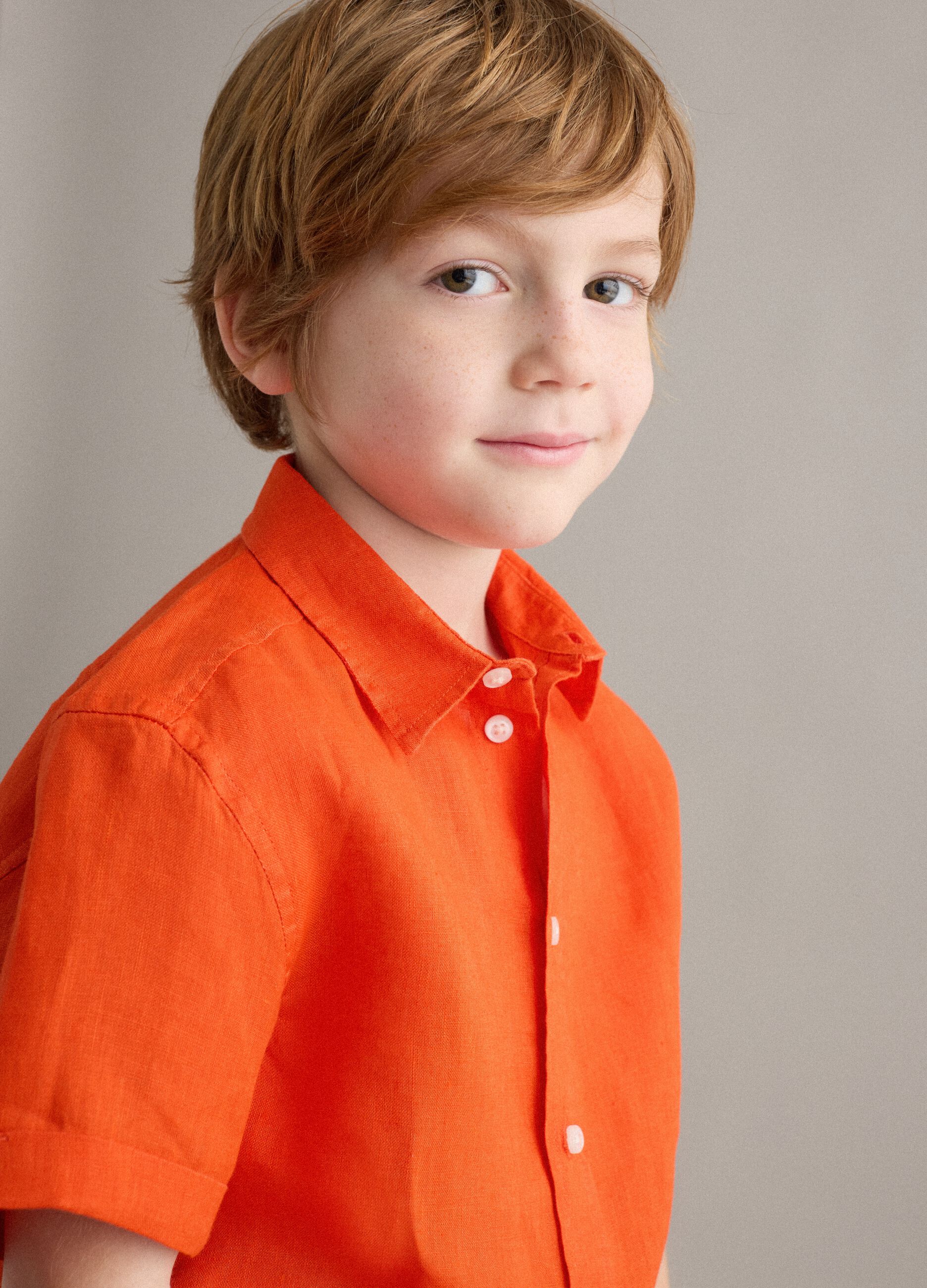 Orange pure linen oversized shirt for boys