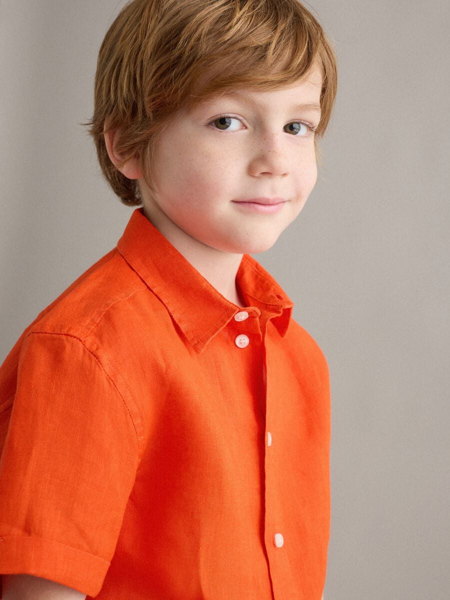 Orange pure linen oversized shirt for boys_2