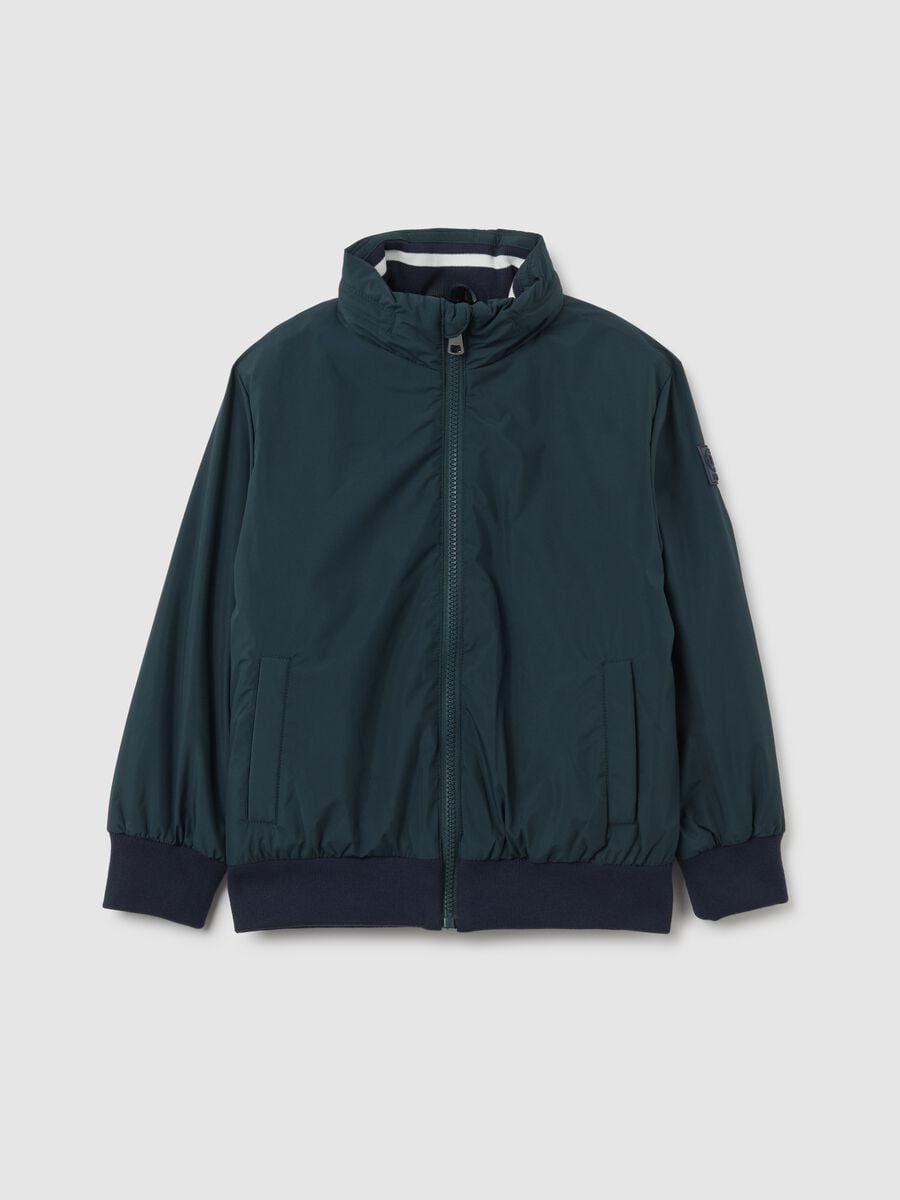 Green padded children's jacket regular fit with zip and hood_0