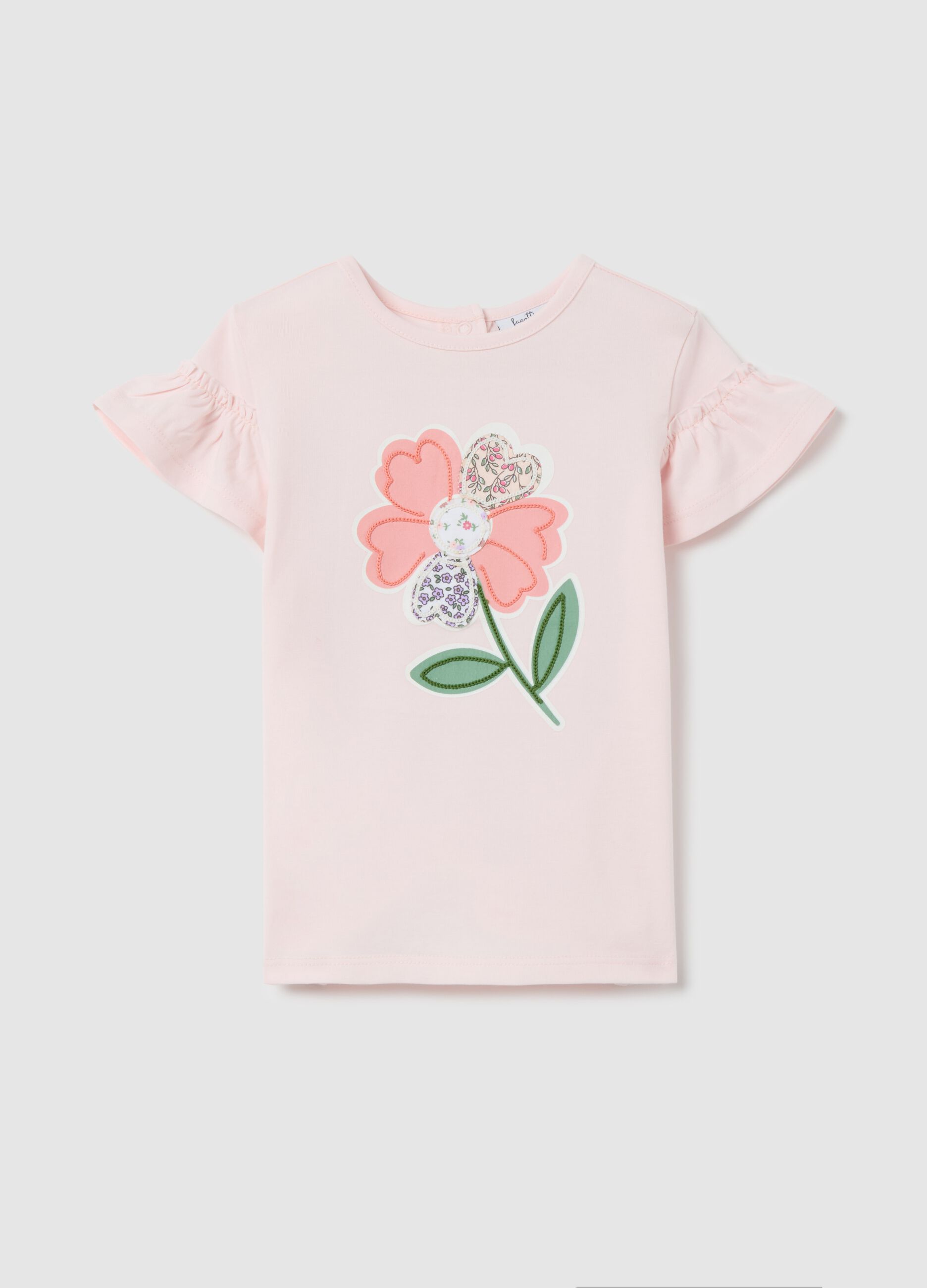 T-shirt with patchwork-effect flower application