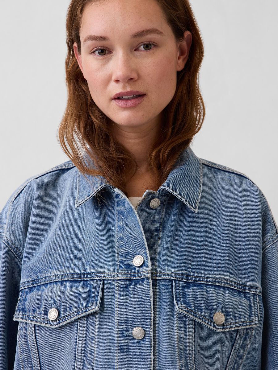 Blue regular fit pure cotton denim jacket_3