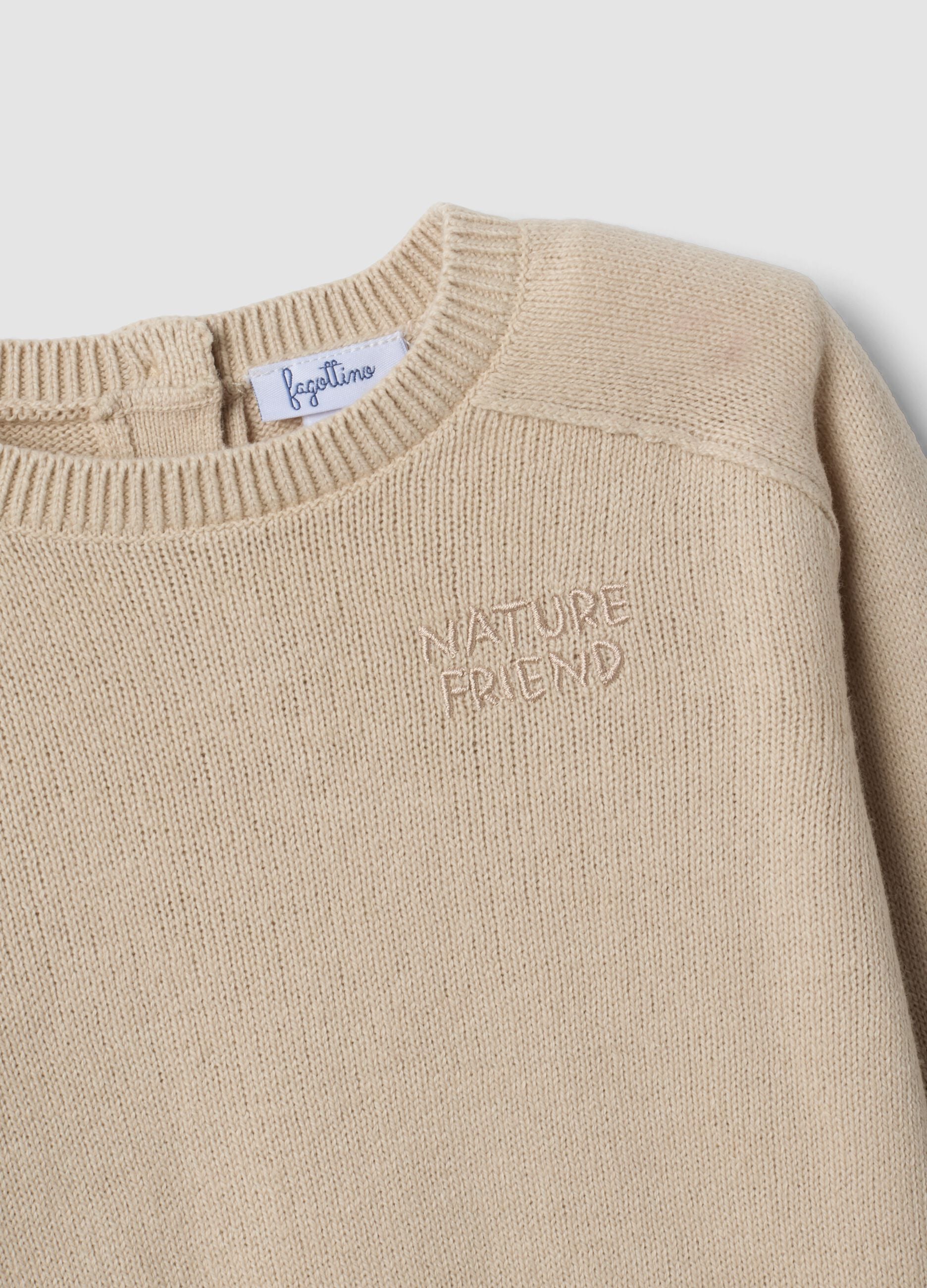 Beige cotton-blend crew-neck jumper for baby boy