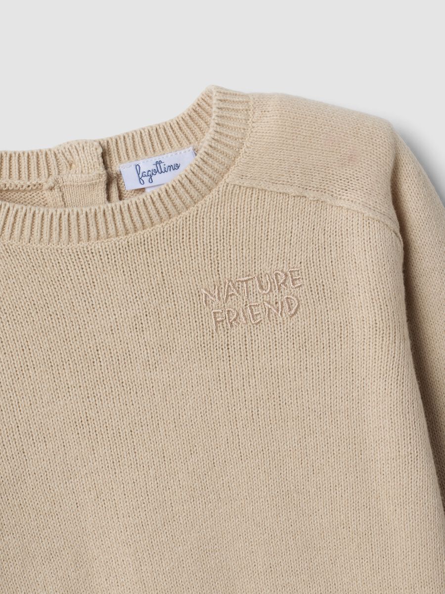 Beige cotton-blend crew-neck jumper for baby boy_3