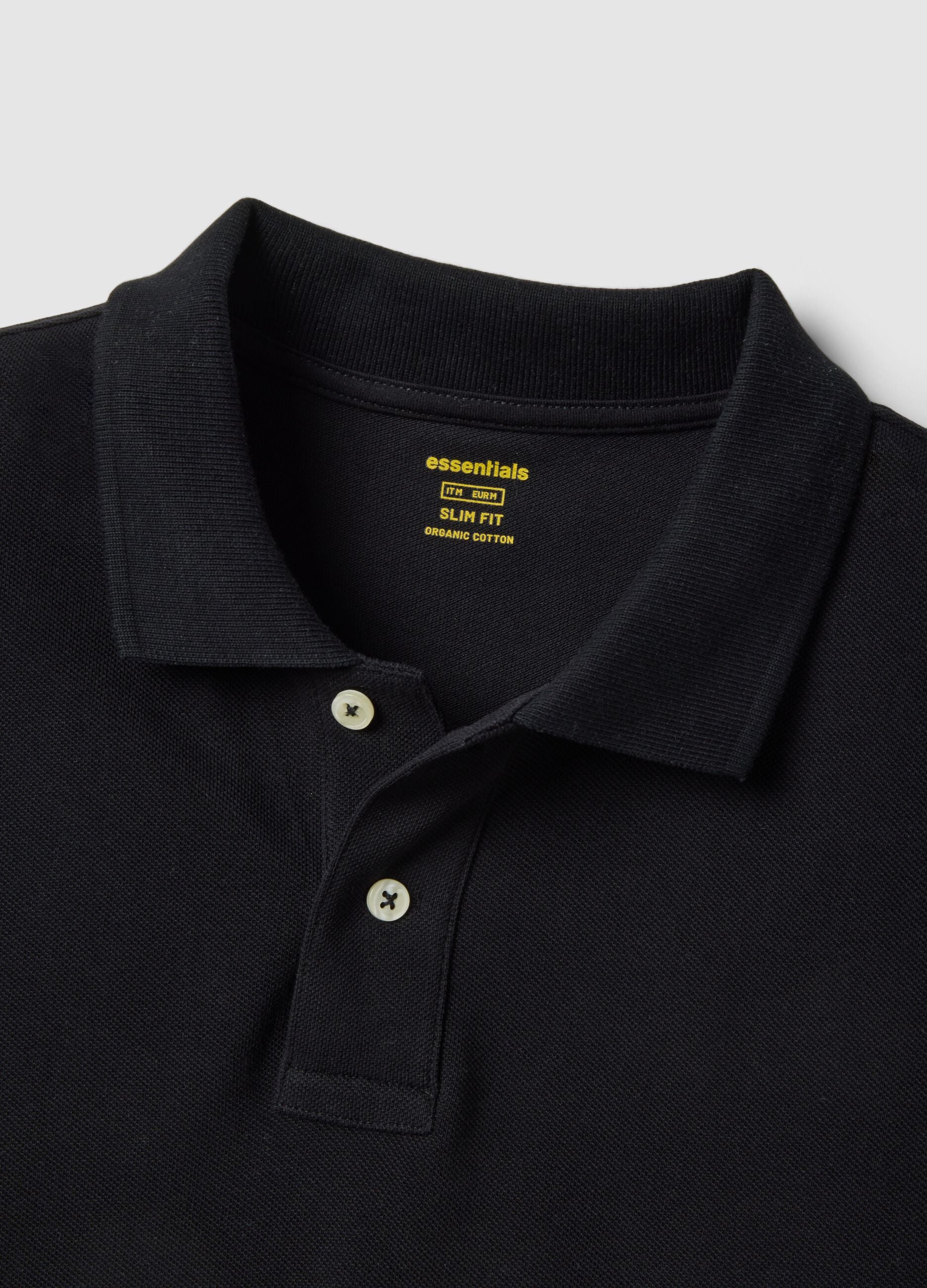 Short sleeve black organic cotton polo shirt, slim fit